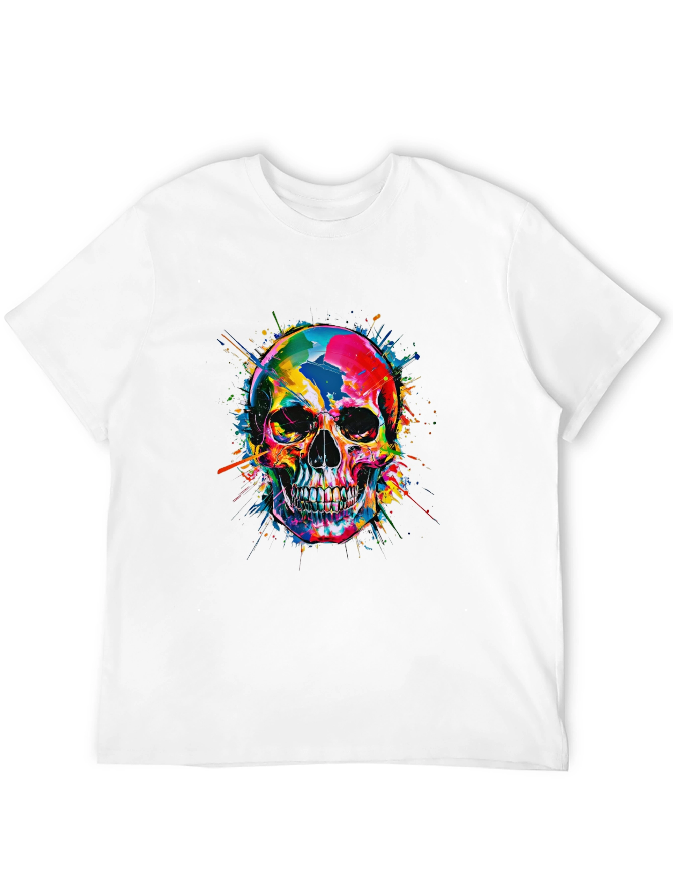 Black Colorful Skull Graphic Print Black T-Shirt view 12