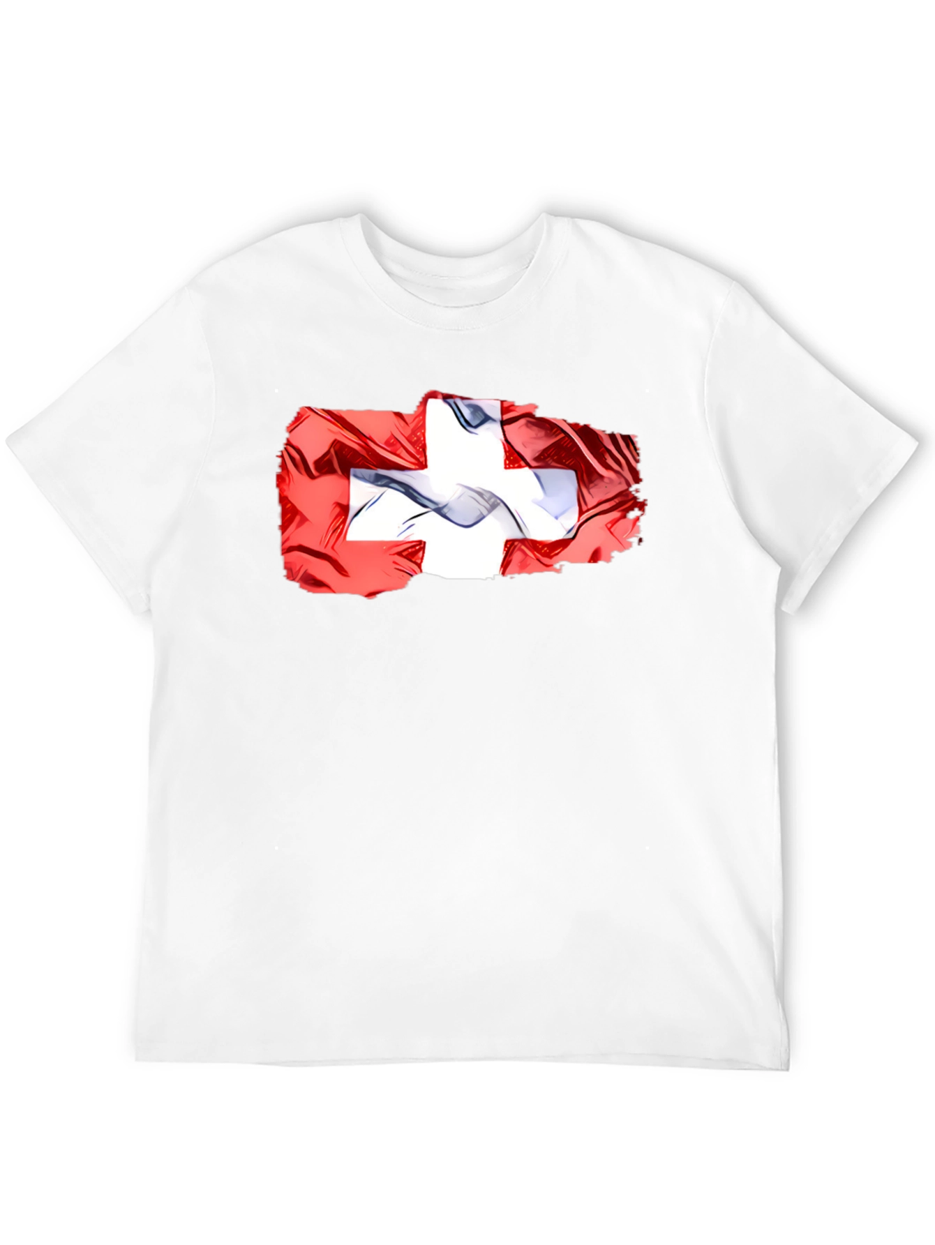 Black Swiss Flag Graphic Tee - Black Casual T-Shirt view 12