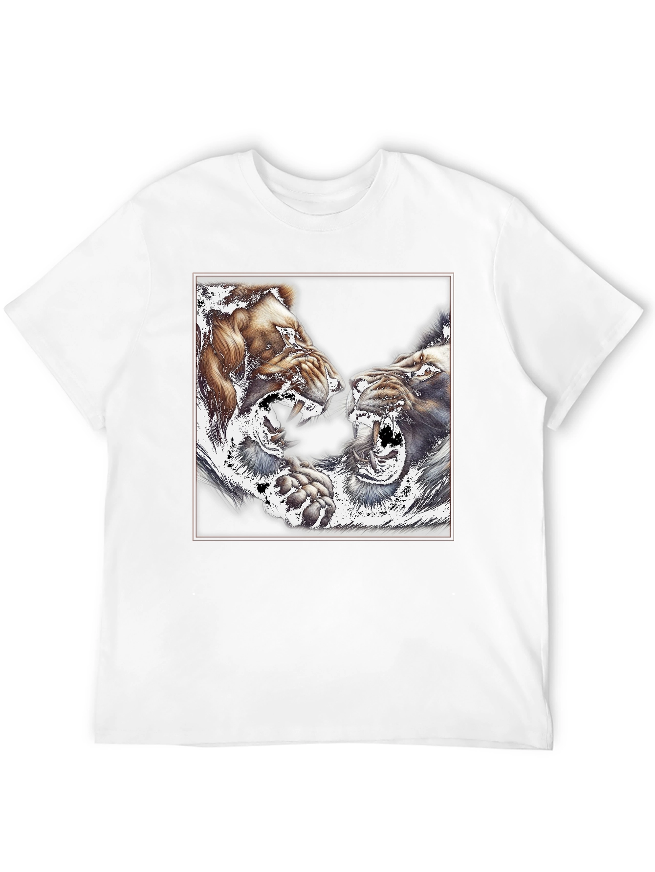 Black Roaring Lions Graphic Print Black T-Shirt view 12