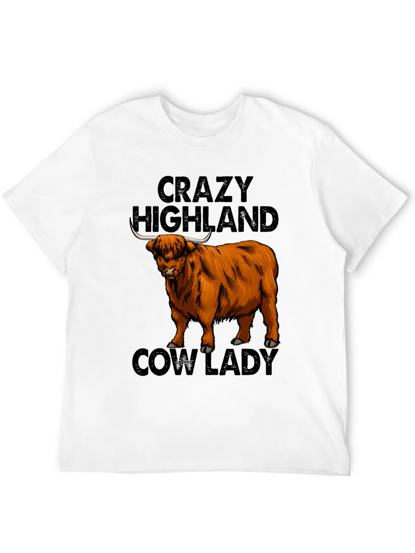 Black Crazy Highland Cow Lady T-Shirt view 12