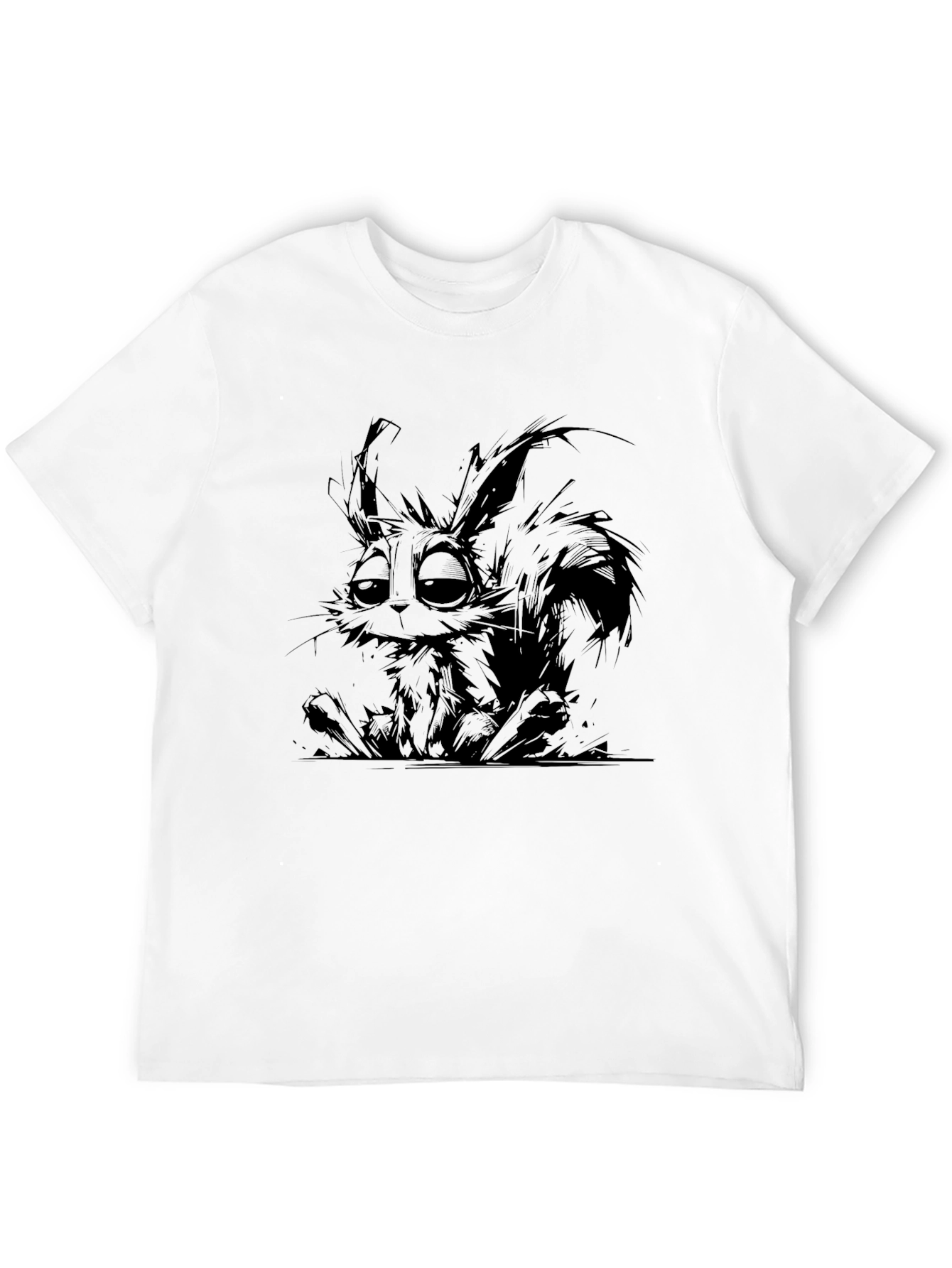 Black Graphic Print T-Shirt - Sad Bunny Design view 12