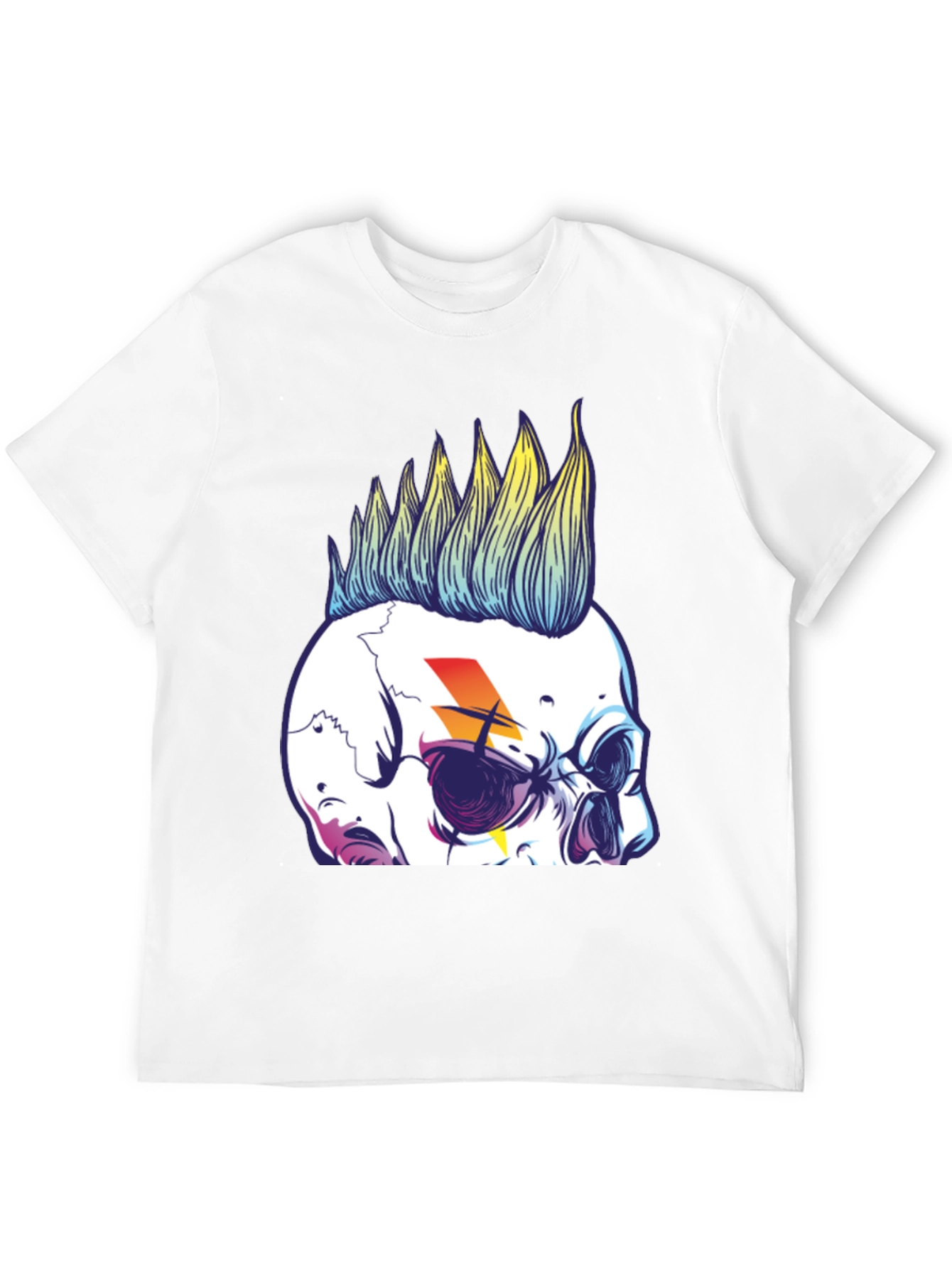 Skull Mohawk Graphic Tee - Men's Black Cotton T-Shirt - 12