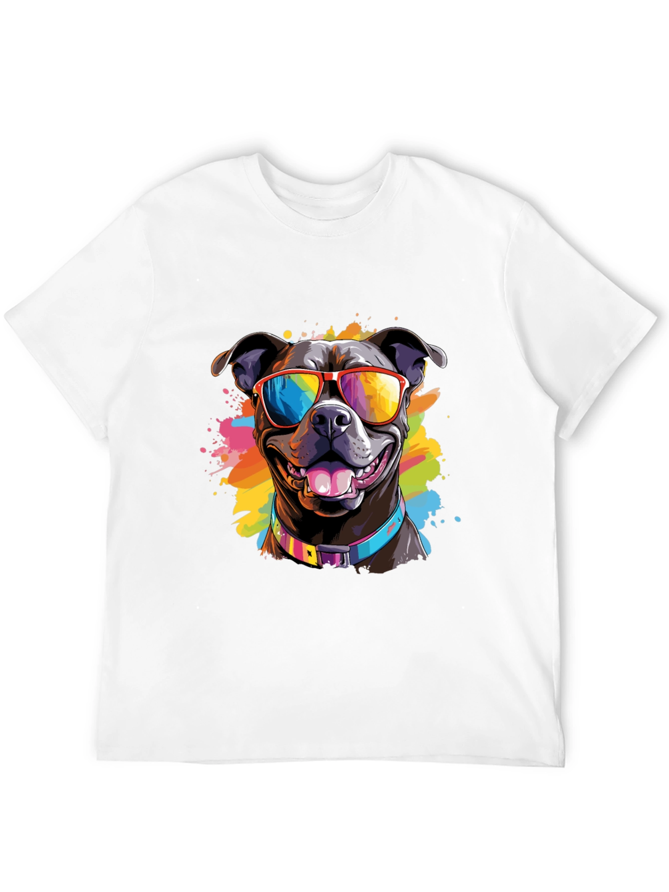 Black Cool Dog T-Shirt - Colorful Pitbull Sunglasses Tee view 12
