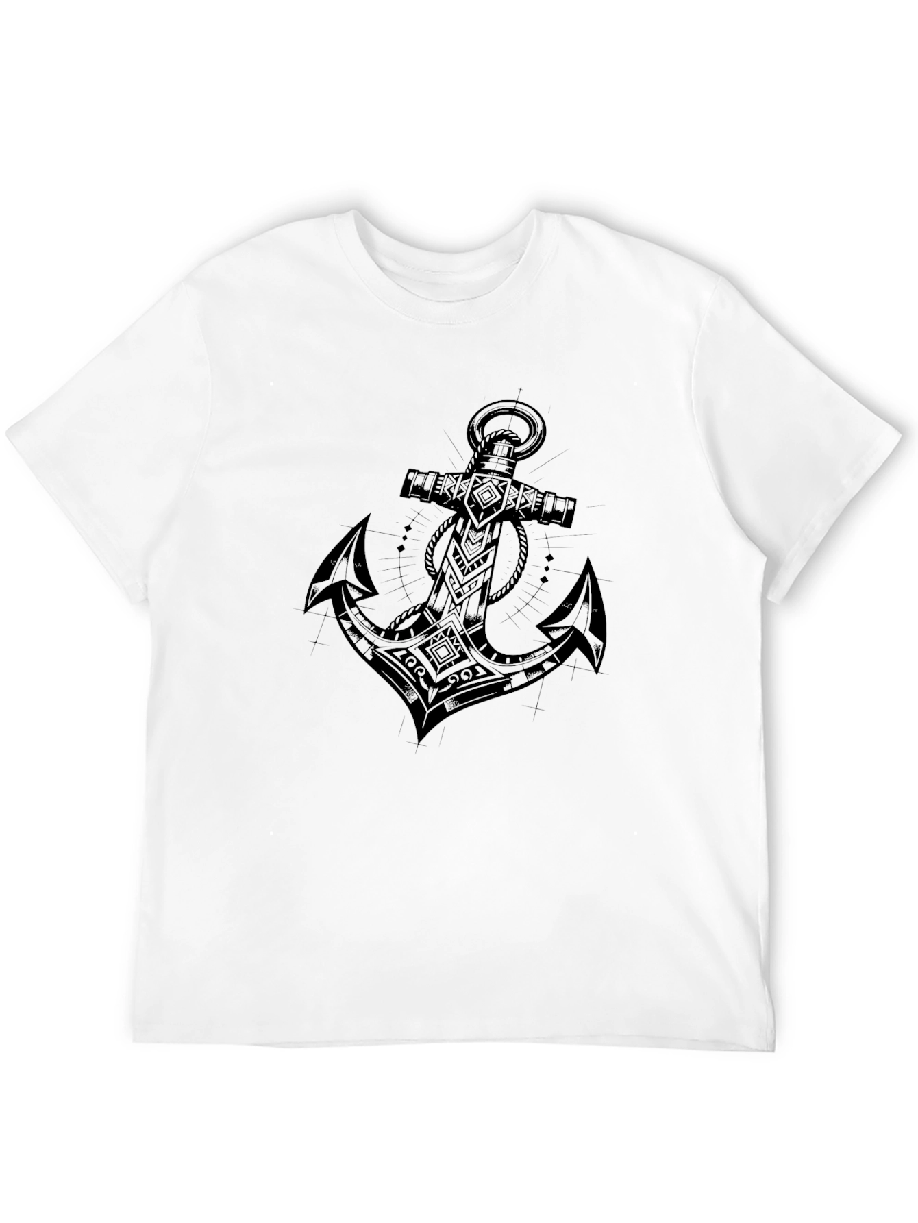 Black Men's Black T-Shirt with Anchor Graphic view 12