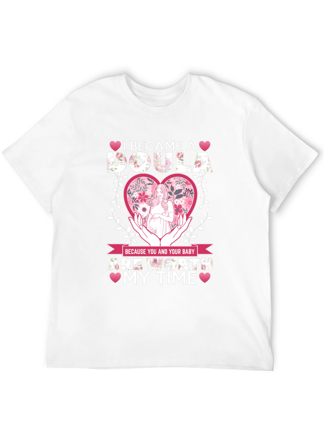 Black Doula T-Shirt - Floral Heart Design view 12