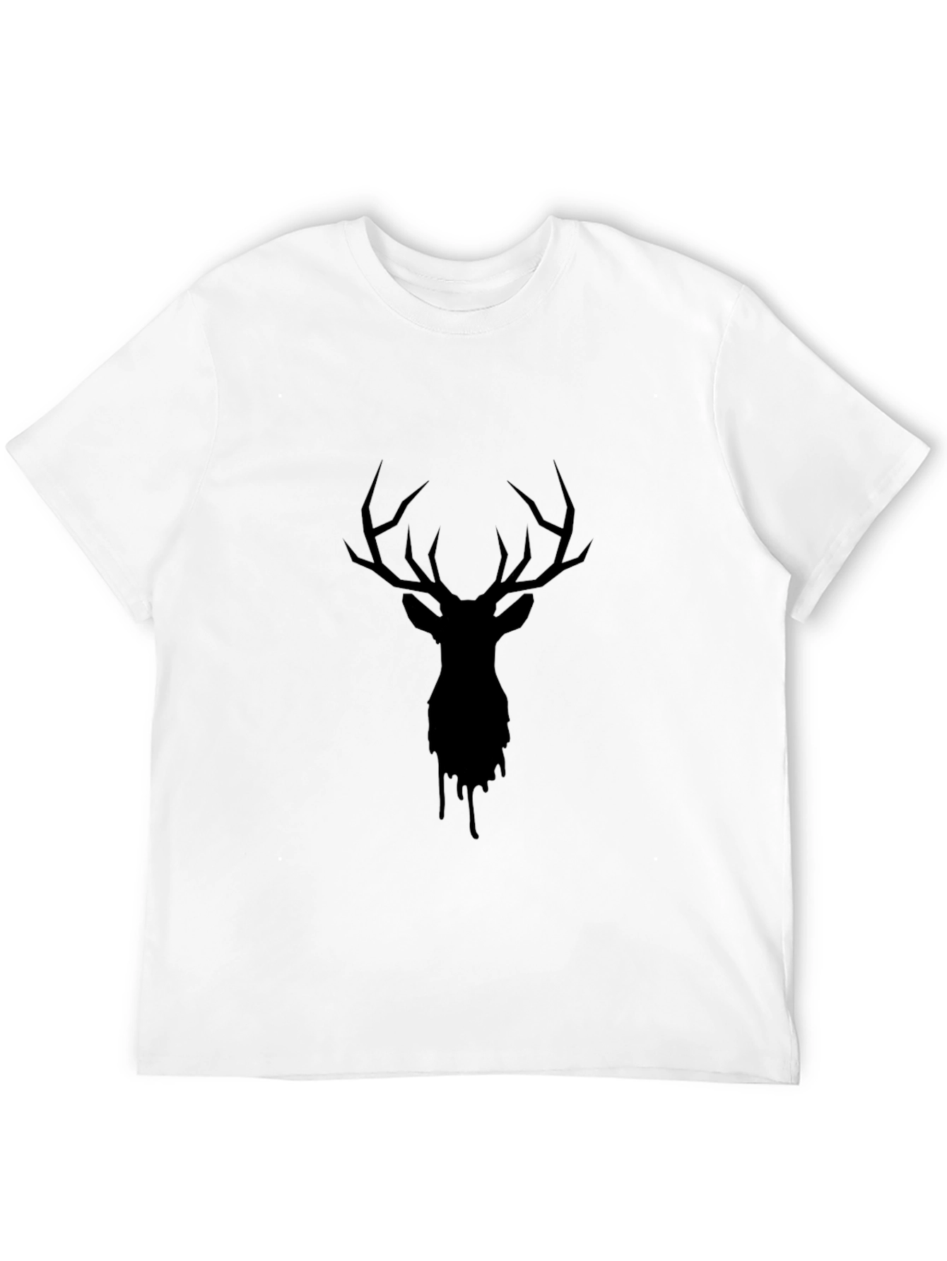 Black Men's Black Deer Head Graphic Print Crew Neck T-Shirt view 12