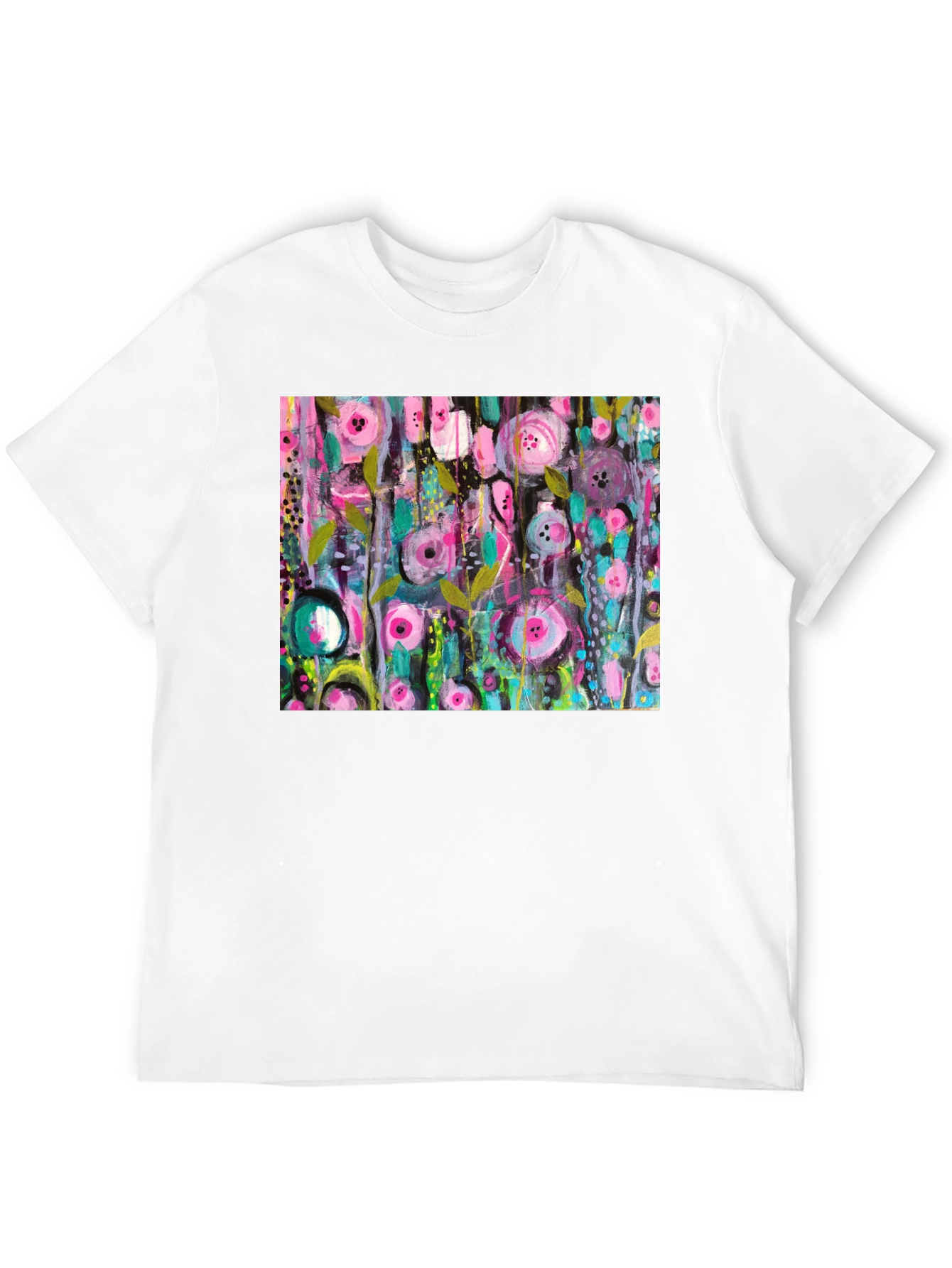 Black Abstract Floral Print Black T-Shirt view 12