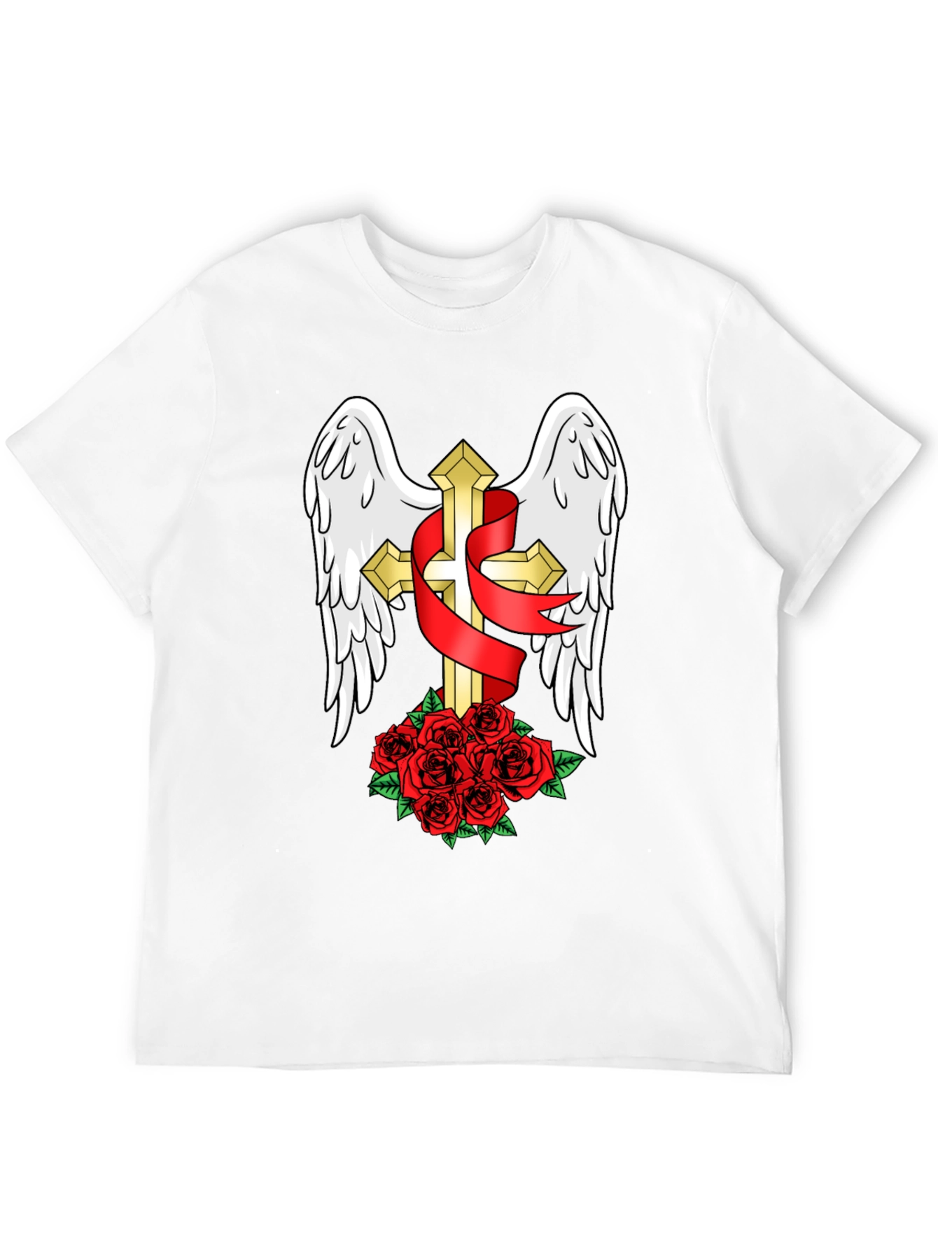 Black Winged Cross & Roses T-Shirt - Stylish Graphic Tee view 12