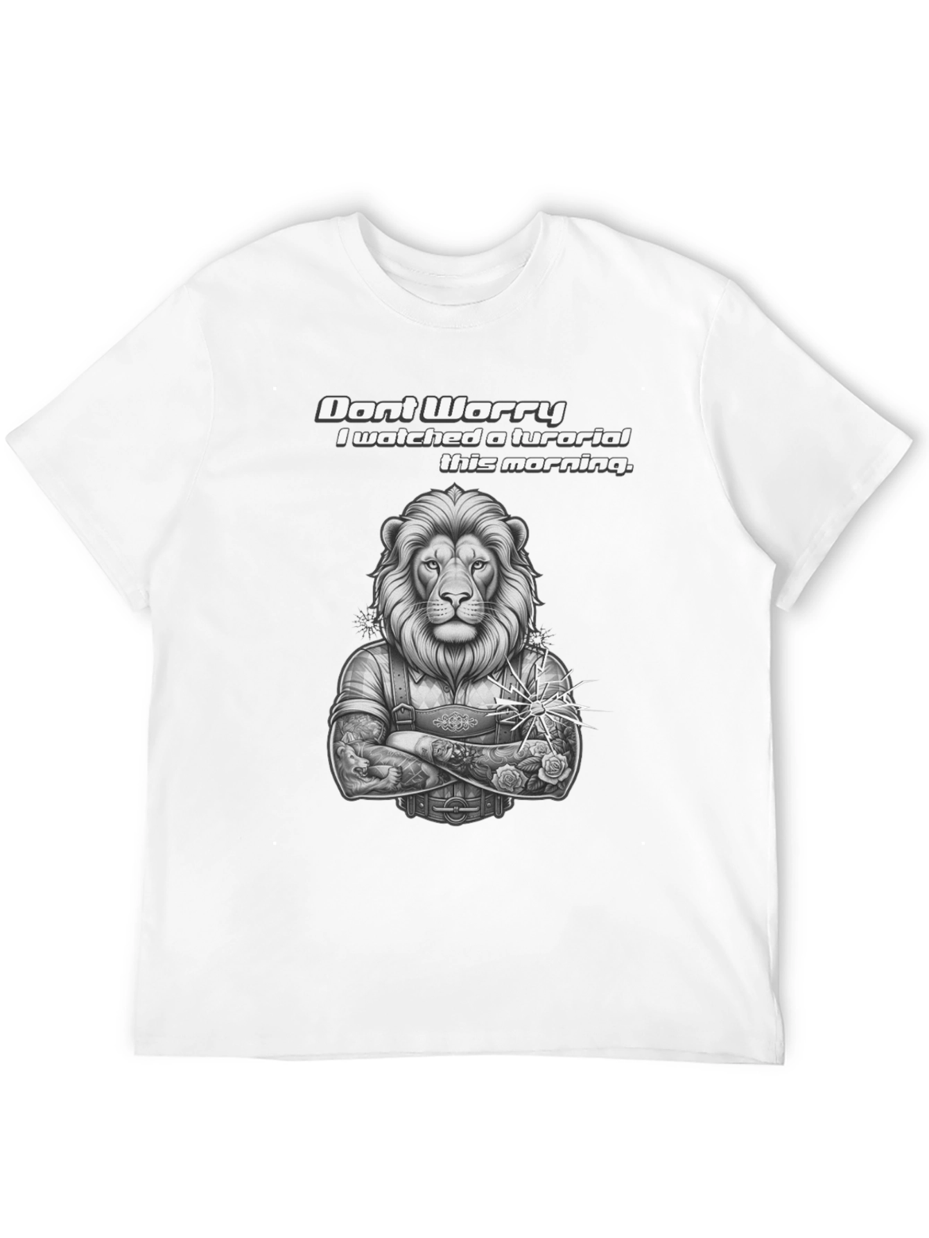 Lion Tutorial Graphic T-Shirt - Black Crew Neck - 12