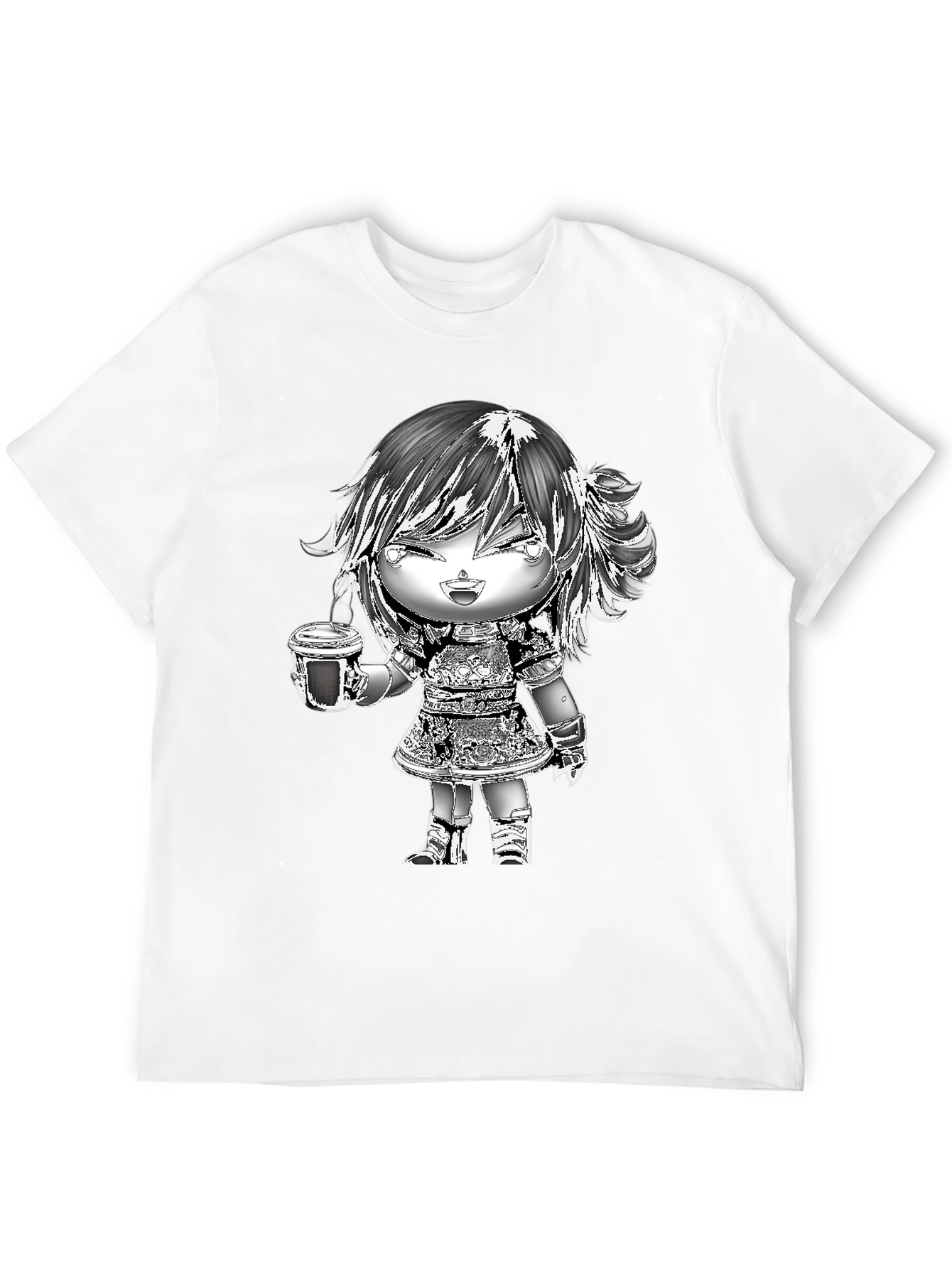 Black Anime Girl Coffee T-Shirt - Black Cotton Tee view 12