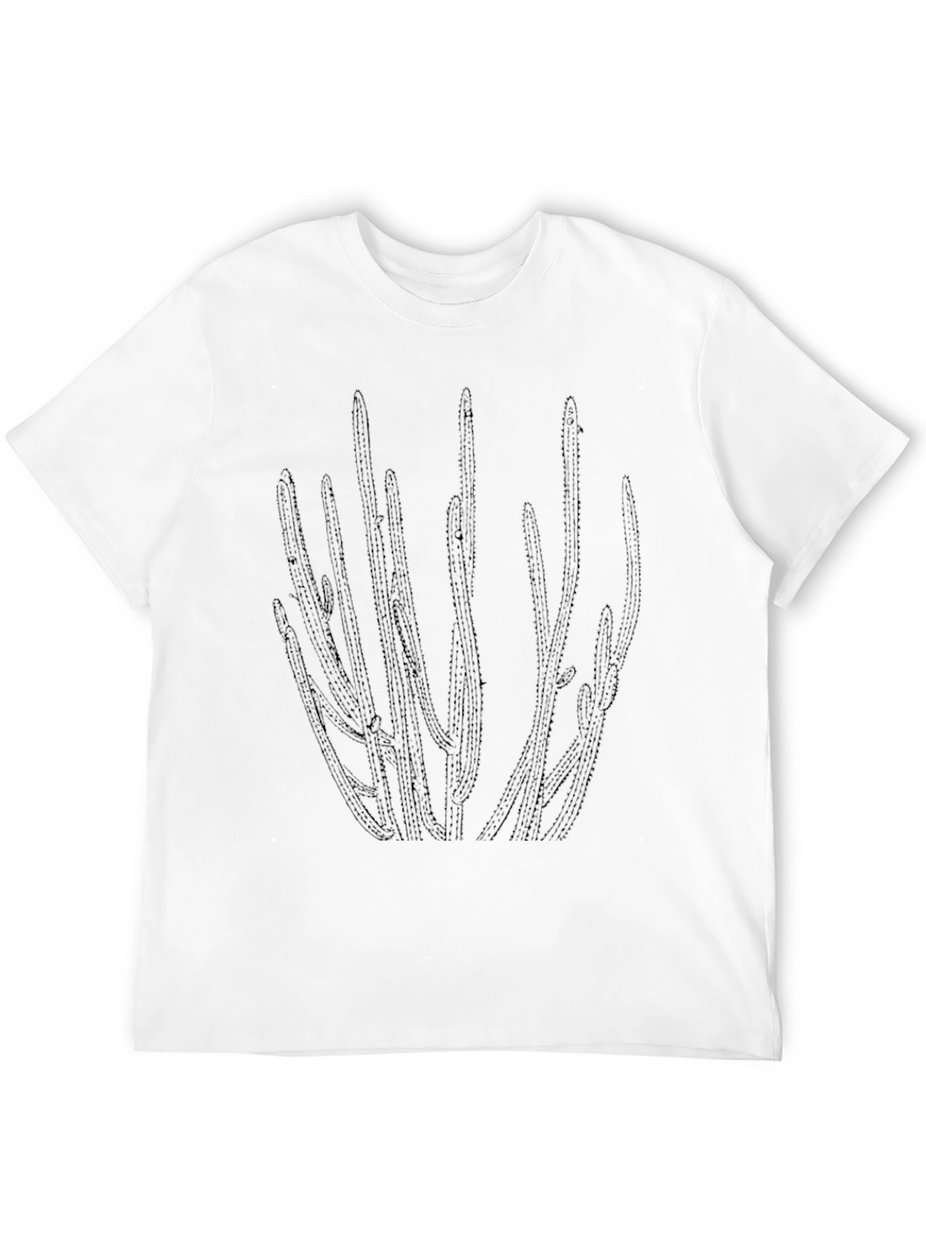 Black Men's Black Cactus Print Crew Neck T-Shirt view 12