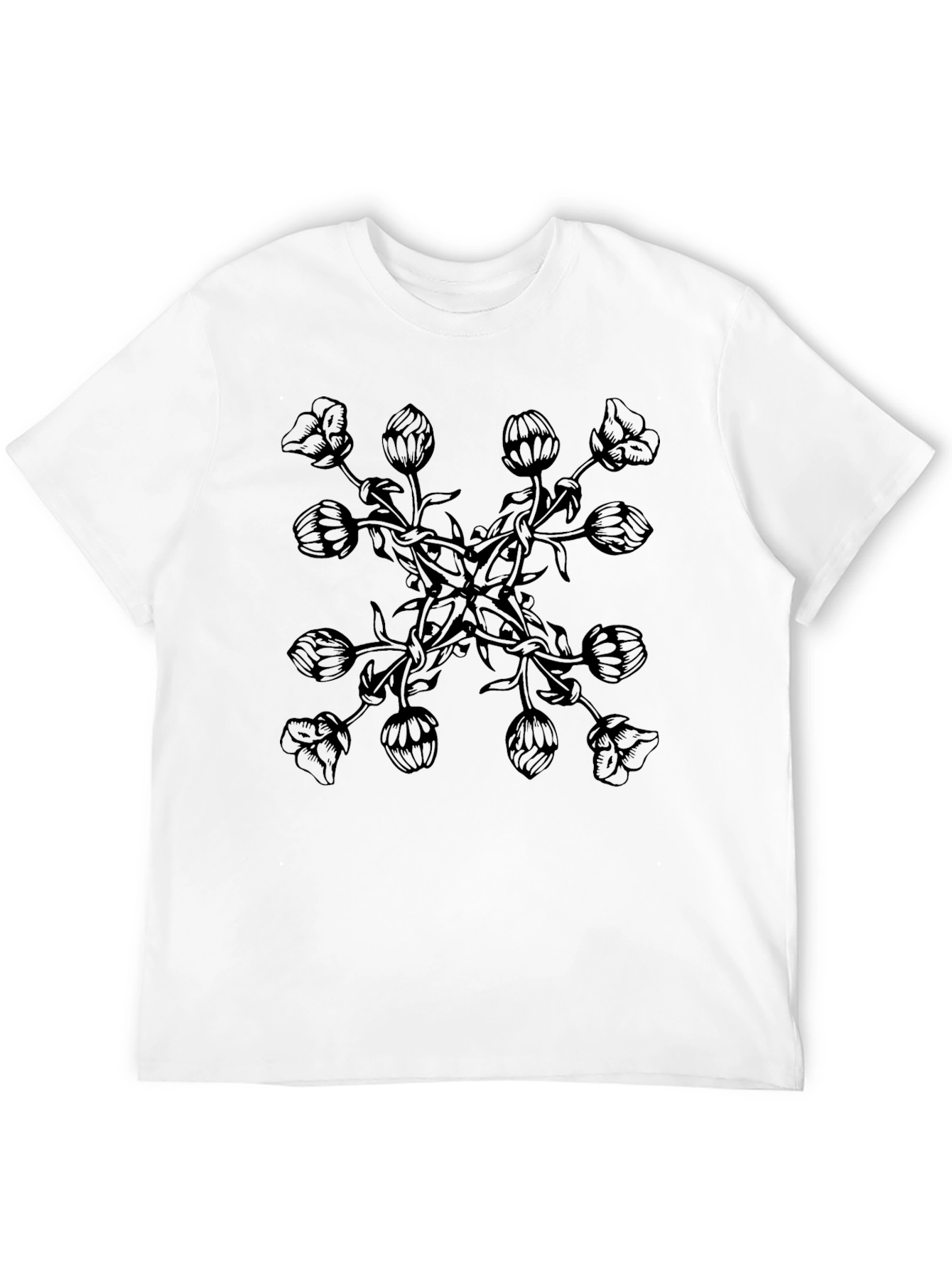 Black Floral Mandala T-Shirt - Elegant Black Graphic Tee view 12