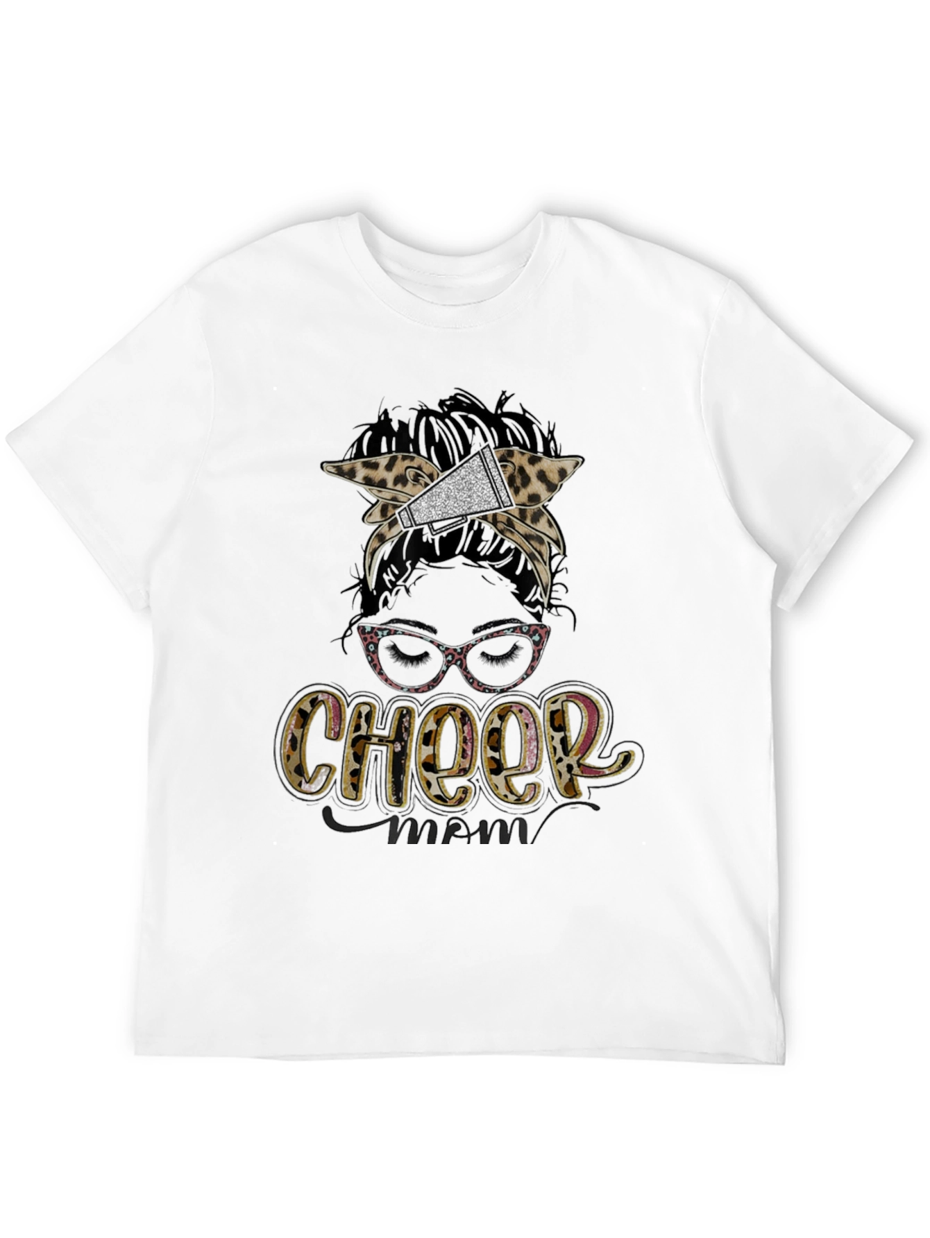 Cheer Mom Messy Bun Leopard Print T-Shirt - 12