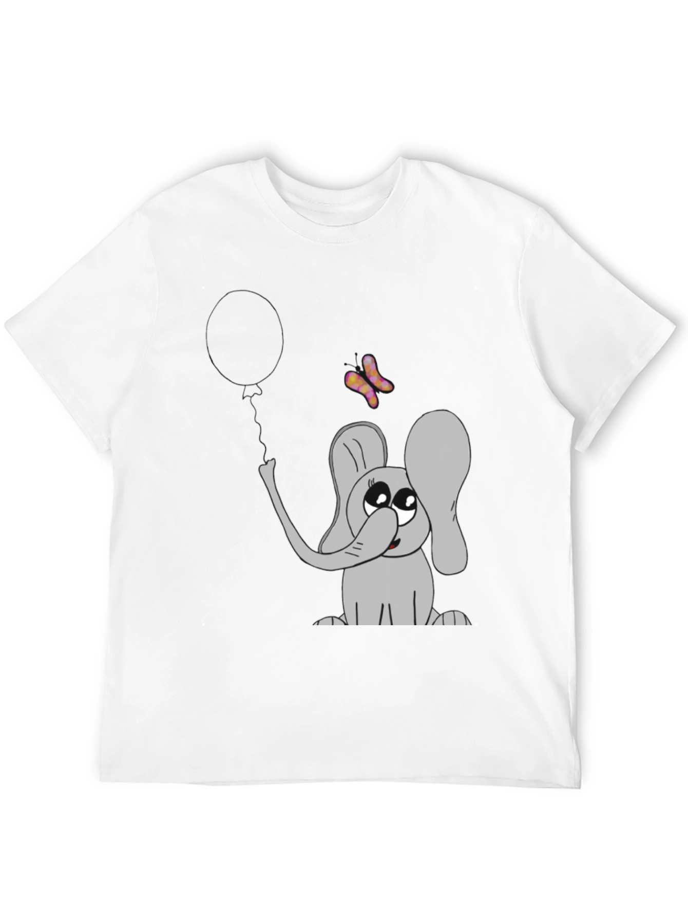 Black Cute Elephant Graphic Tee - Balloon & Butterfly Design view 12