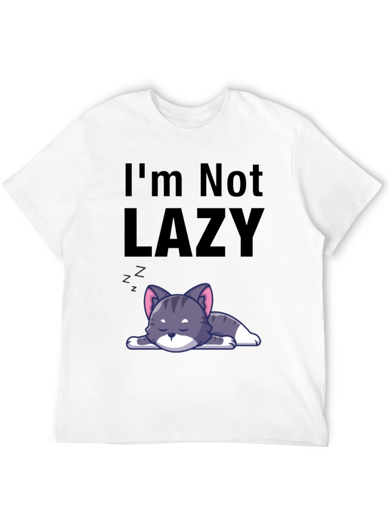 Black I'm Not Lazy Cat T-Shirt - Comfortable Cotton Blend view 12