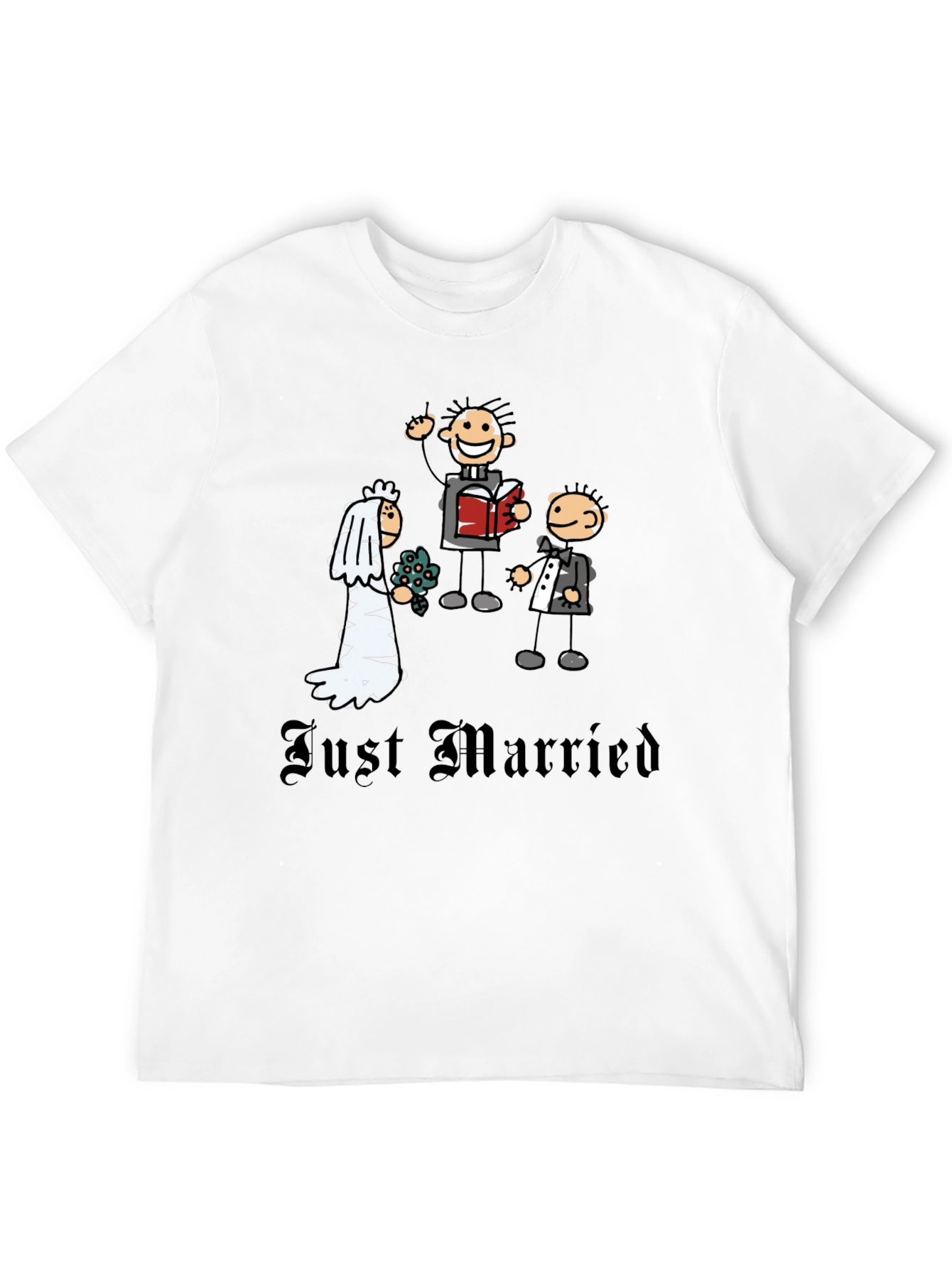 Black Just Married Cartoon Graphic T-Shirt - Novelty Wedding Tee view 12