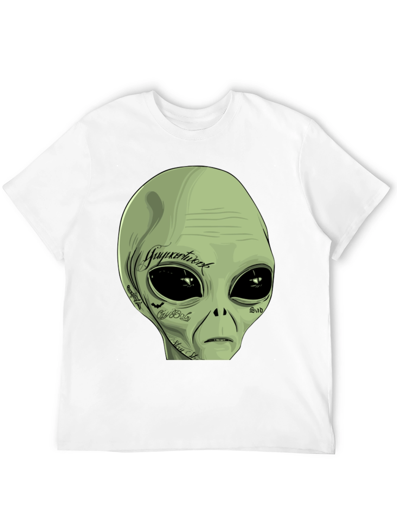 Black Tattooed Alien Graphic Tee - Black Cotton Casual T-Shirt view 12