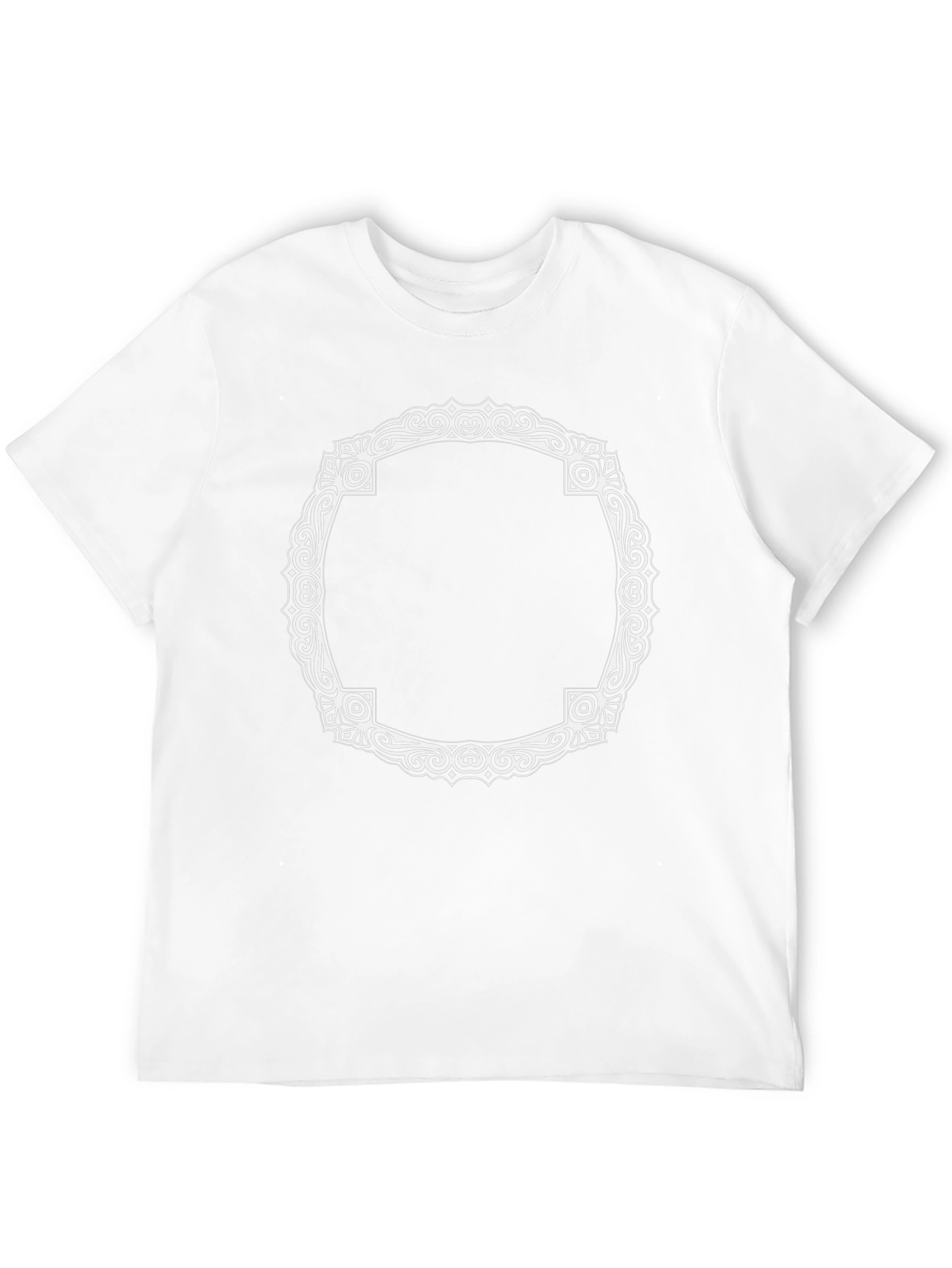 Black T-Shirt with Ornate White Frame Design - 12