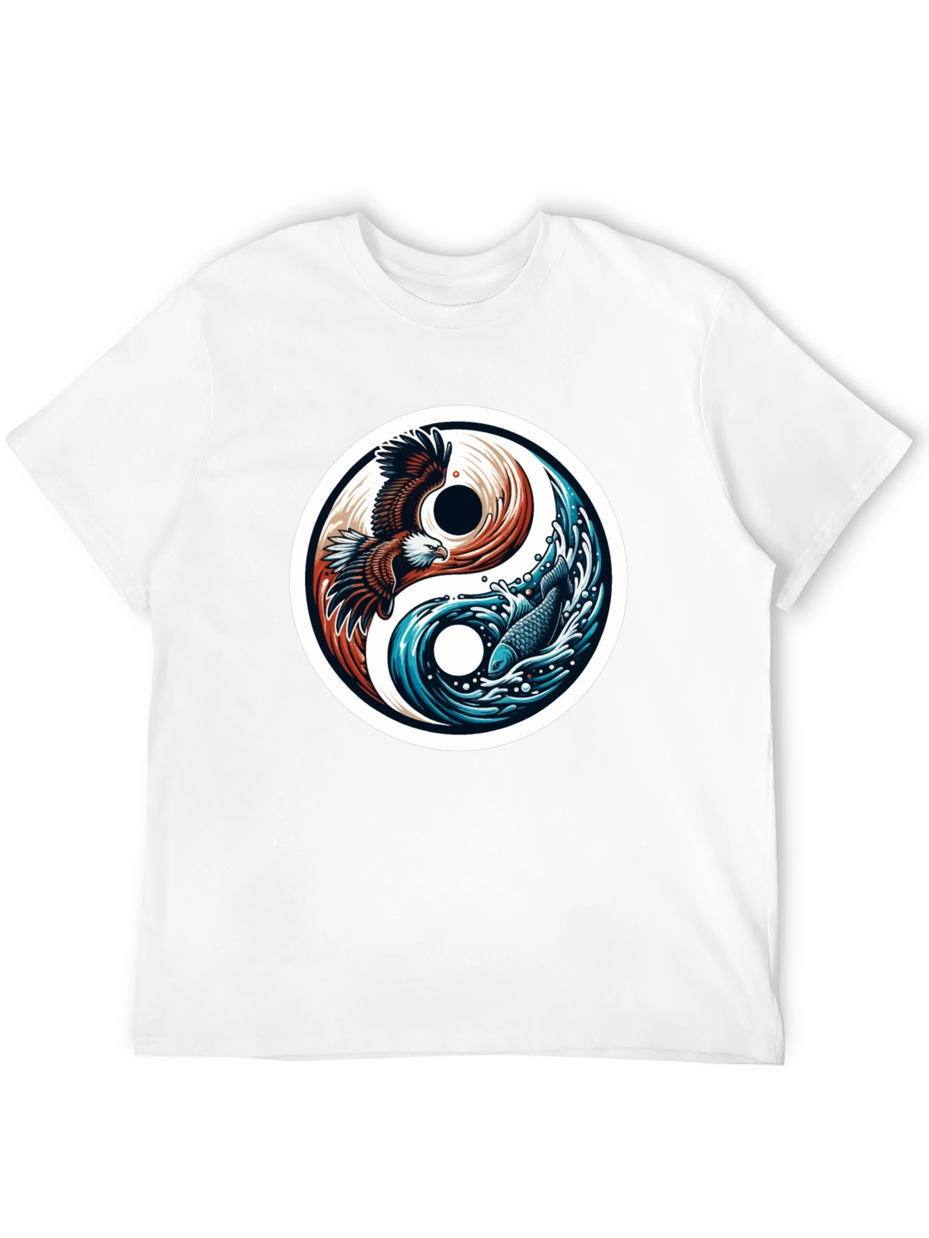 Black Yin Yang Eagle Fish Graphic Tee - Harmony & Style view 12
