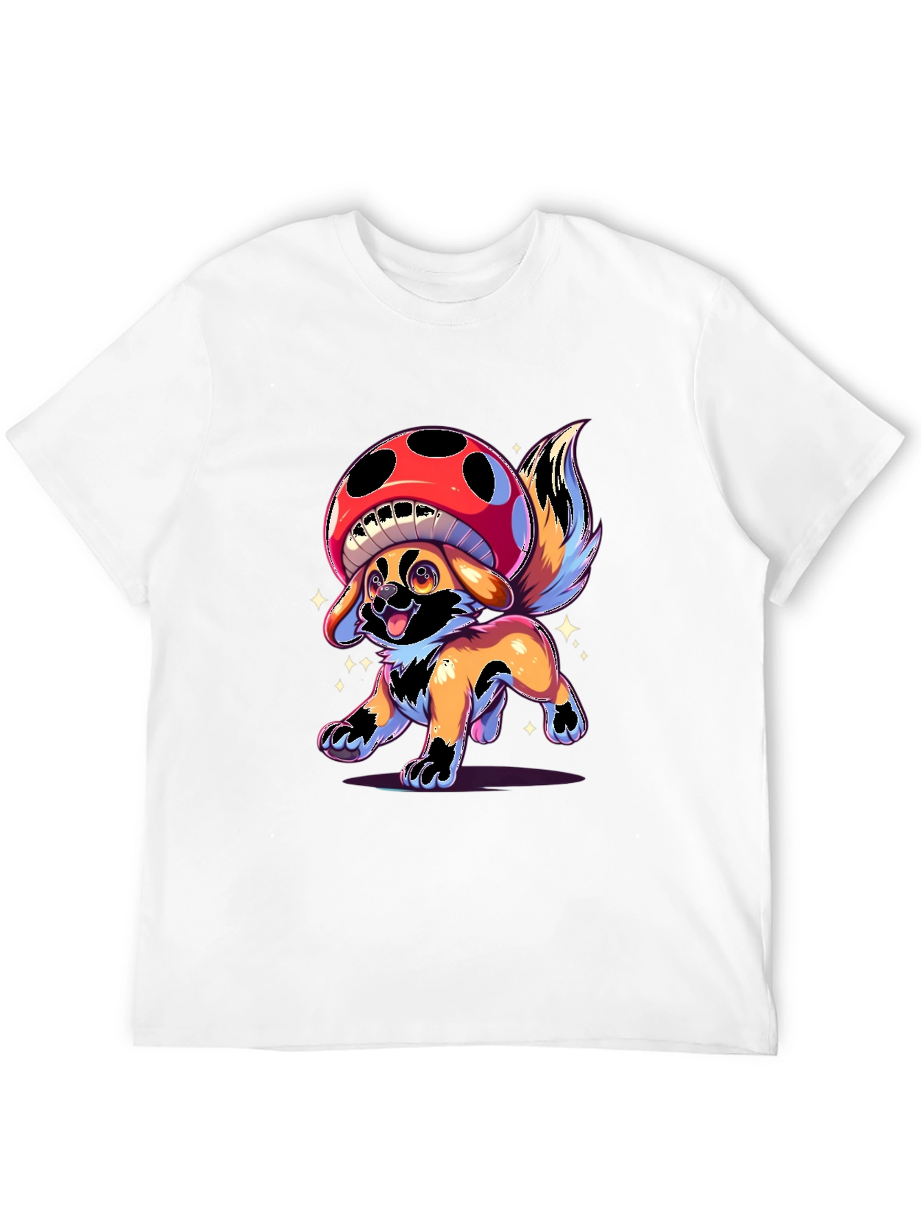 Black Mushroom Dog Graphic T-Shirt - Fun Cartoon Design view 12