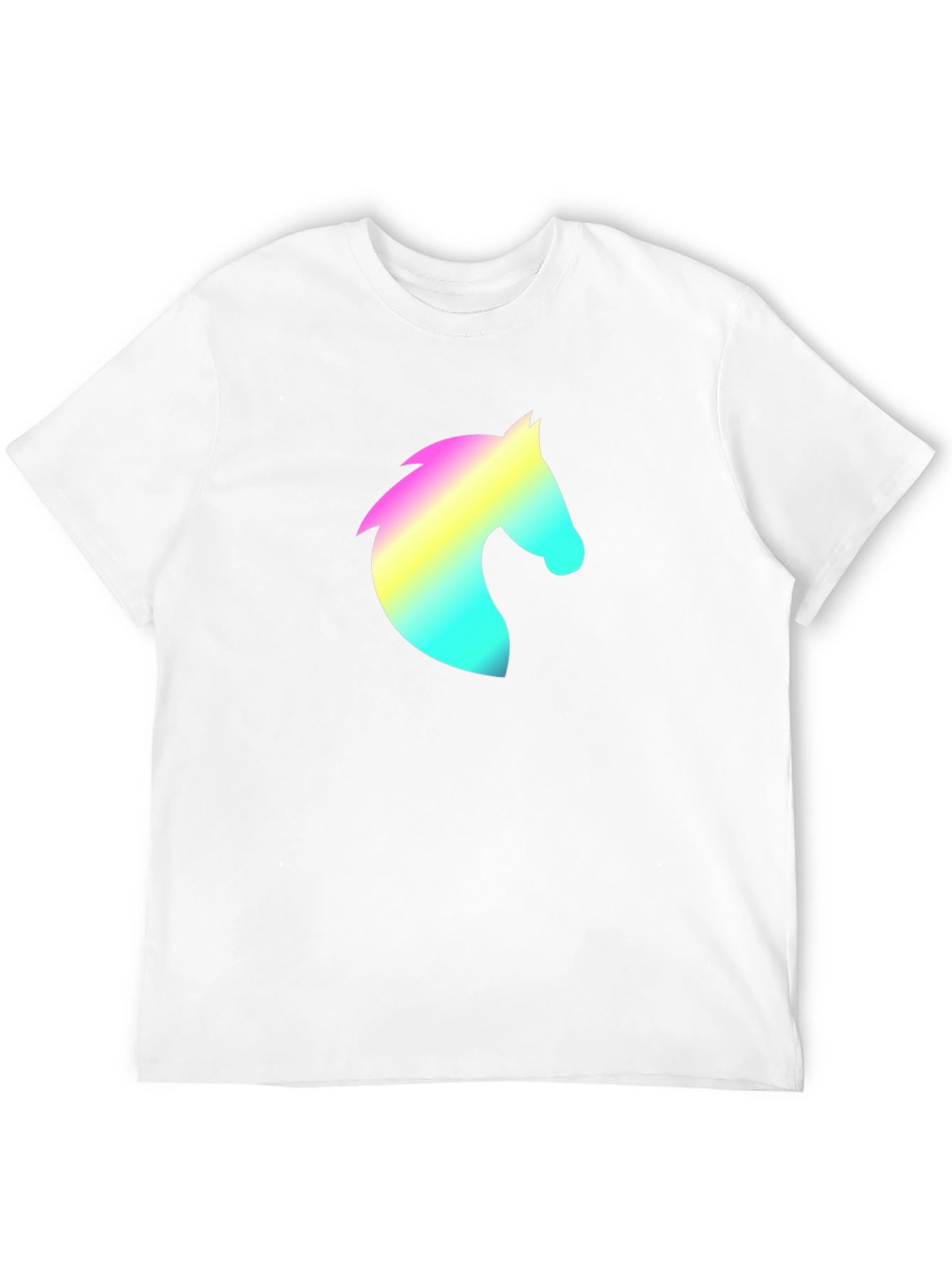 Black Men's Black T-Shirt with Rainbow Horse Head Design view 12