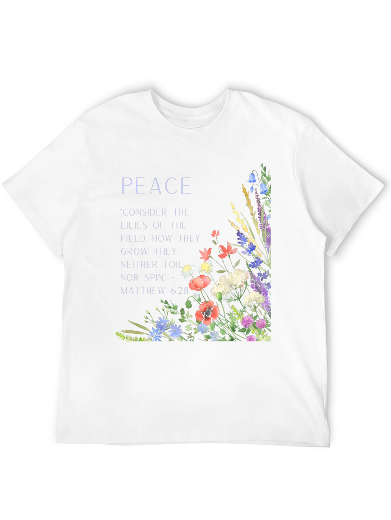 Black Peace Floral T-Shirt - Matthew 6:28 Scripture Tee view 12