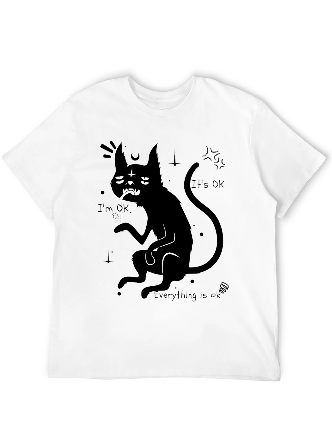 Black Gothic Cat Graphic Tee - I'm OK, Everything is OK view 12