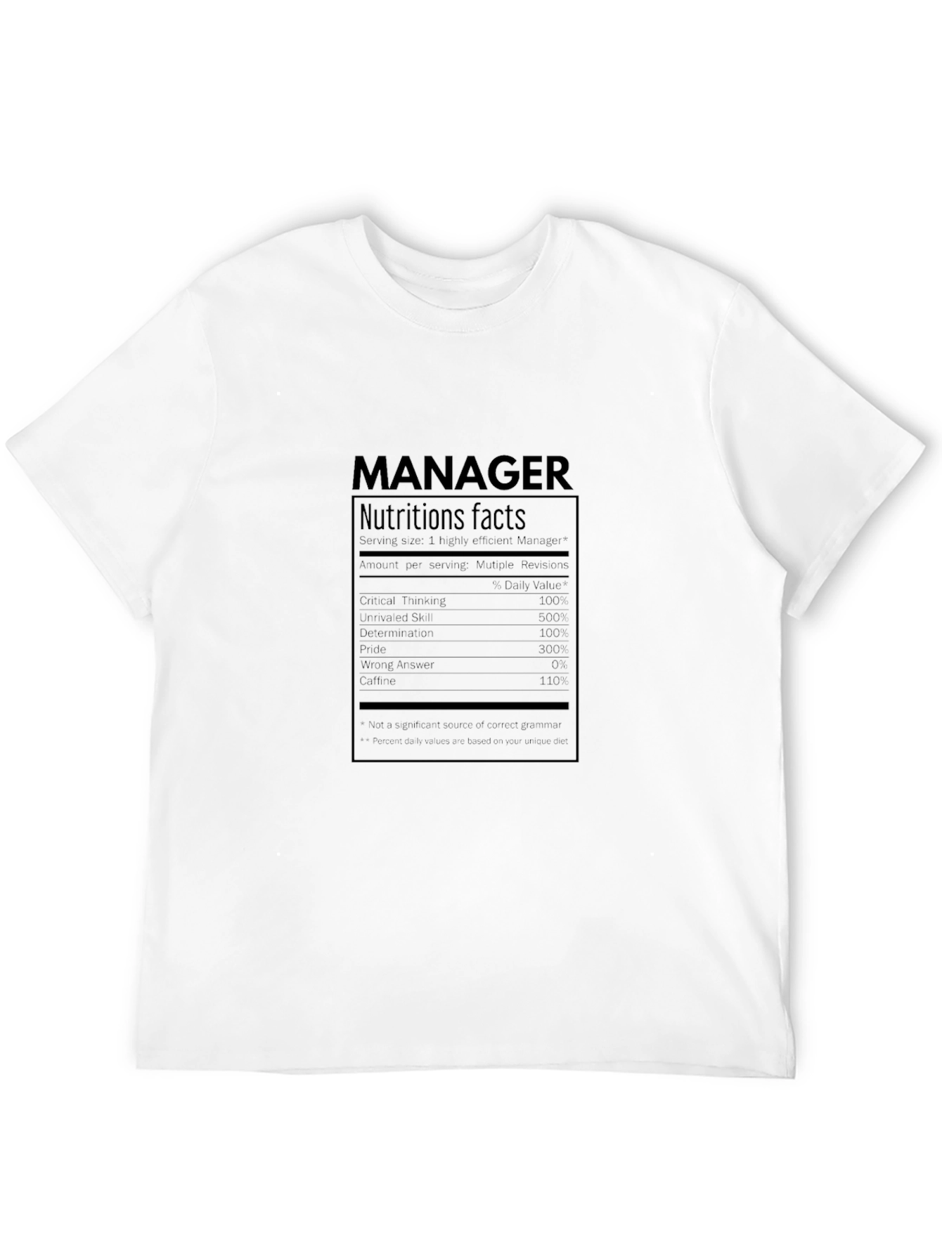 Black Manager Nutrition Facts T-Shirt view 12