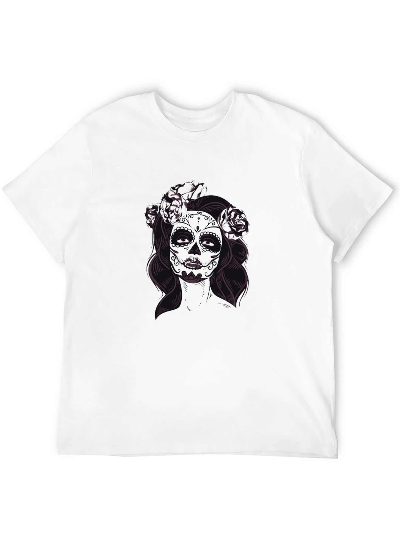 Black Black T-Shirt with Floral Skull Lady Graphic view 12