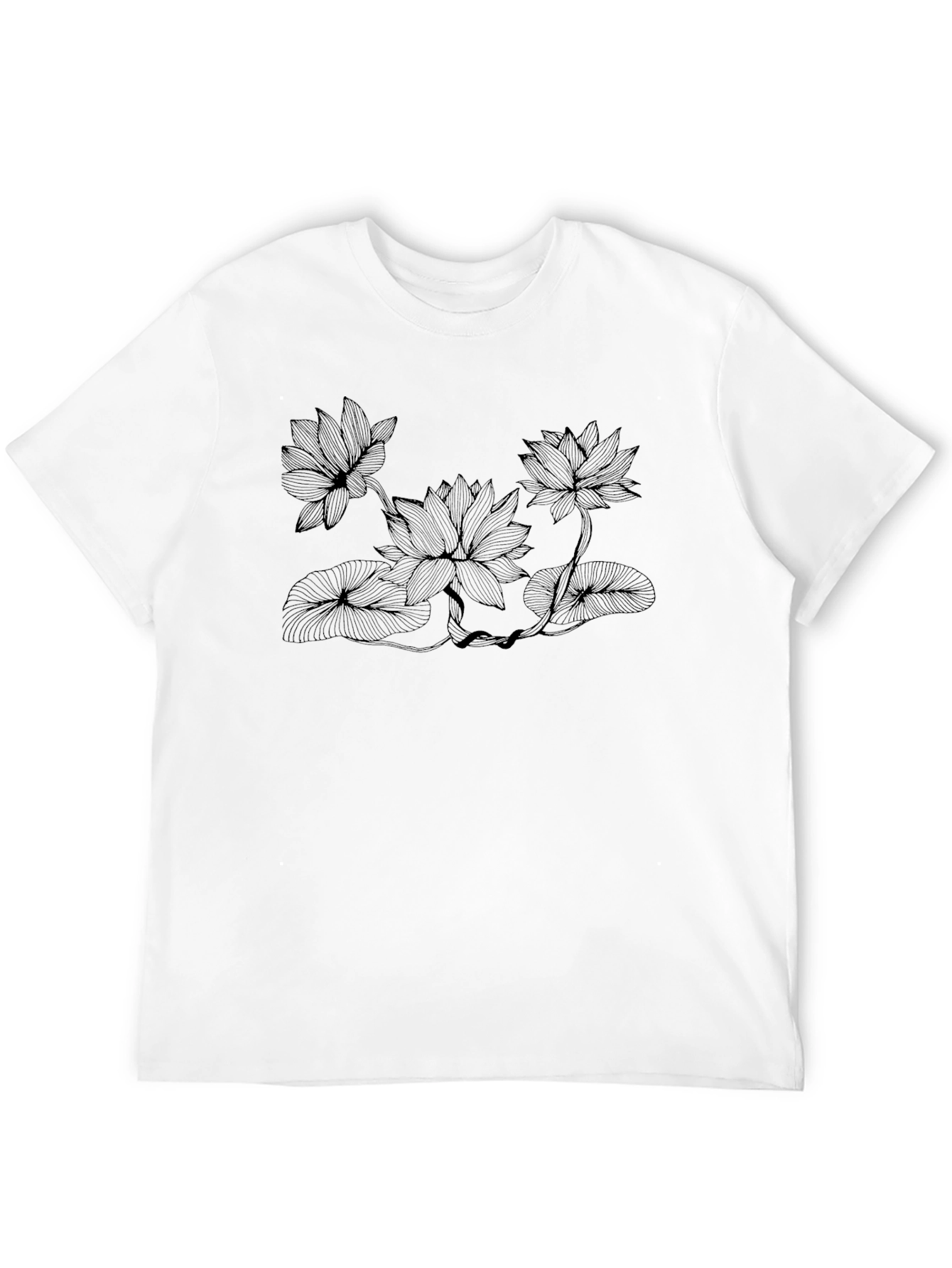 Black Lotus Flower Graphic Print Black T-Shirt view 12