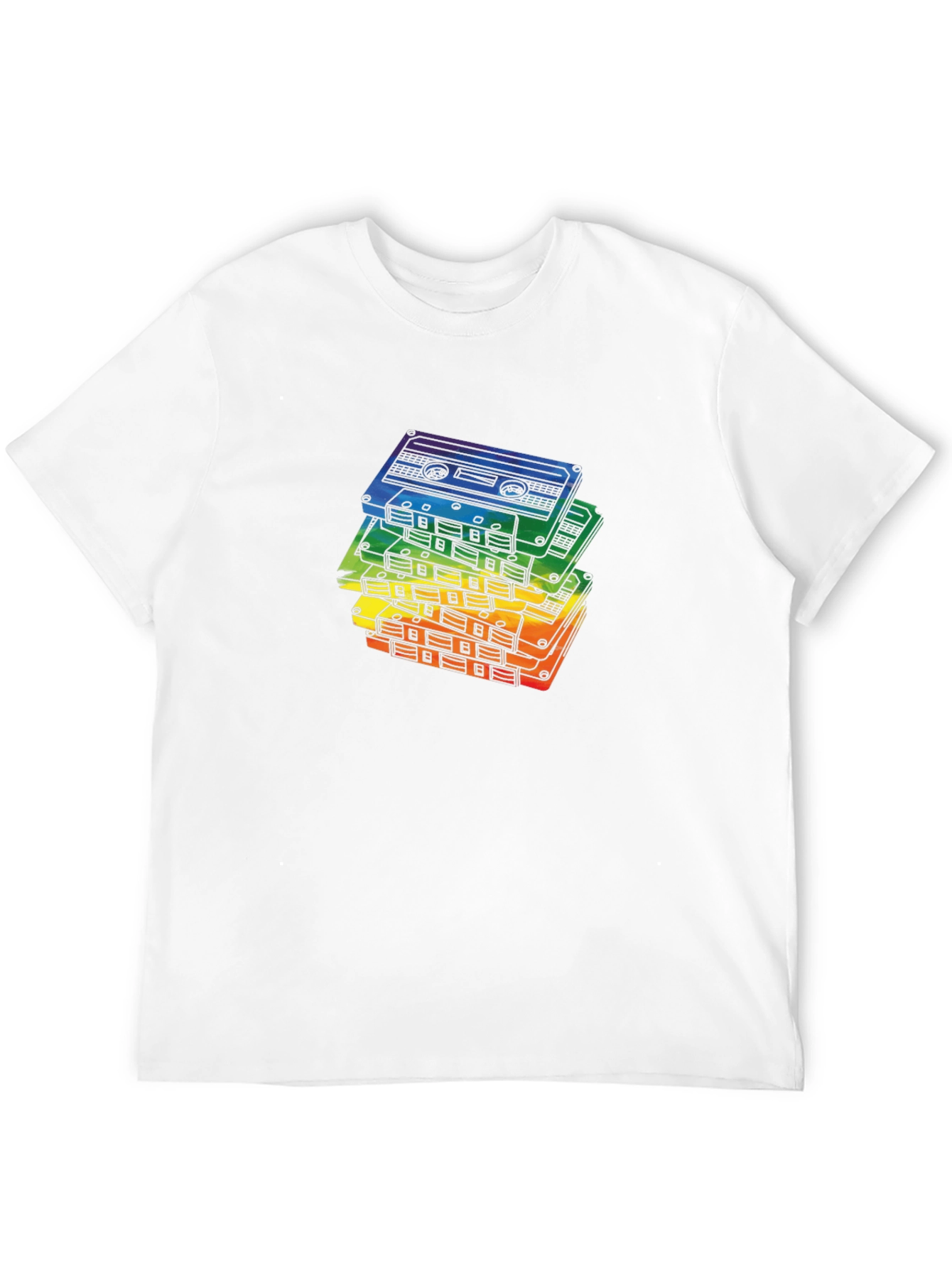 Black Retro Rainbow Cassette Tapes Black T-Shirt view 12