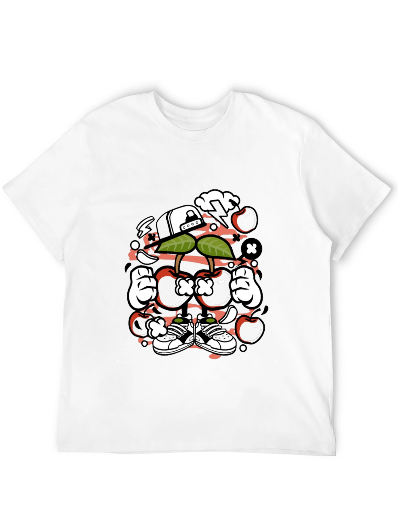 Black Unique Cartoon Cherry Graphic Black T-Shirt view 12