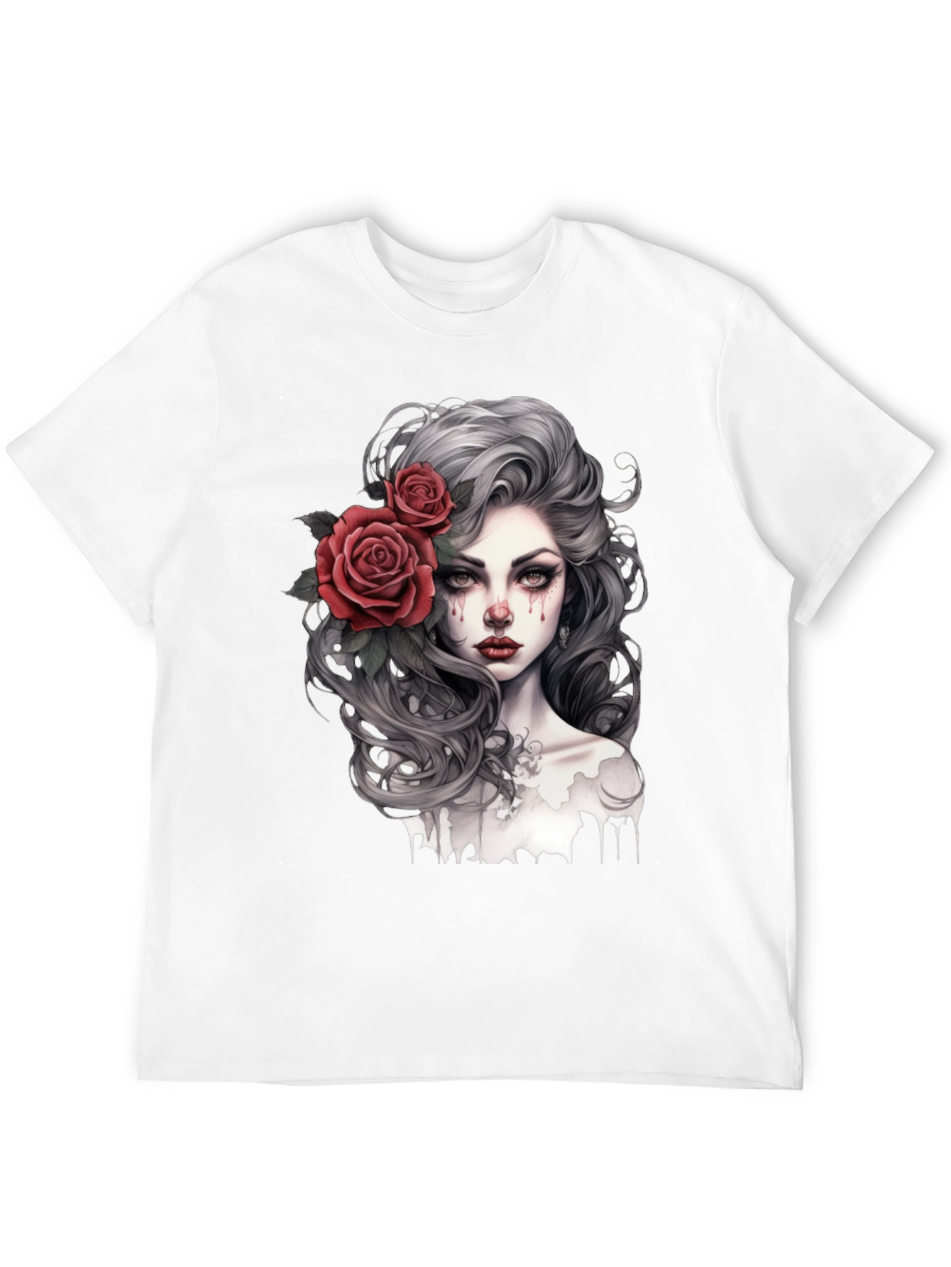 Black Gothic Rose Woman Graphic Print Black Tee view 12