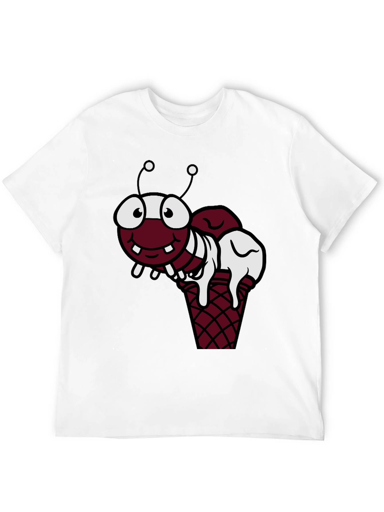 Black Funny Cartoon Ant Ice Cream Cone Black T-Shirt view 12
