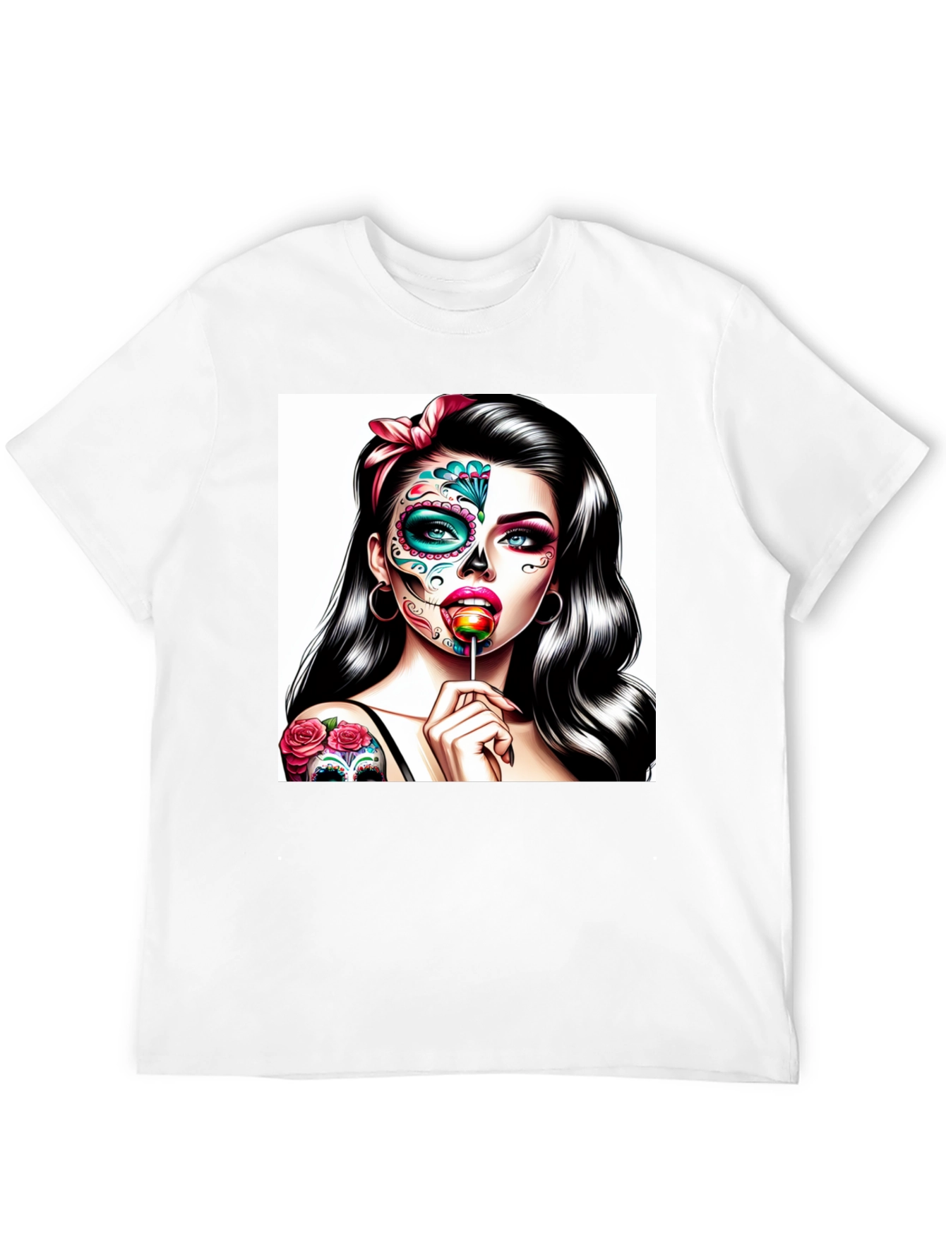 Black Sugar Skull Girl T-Shirt - Dia de los Muertos Art view 12