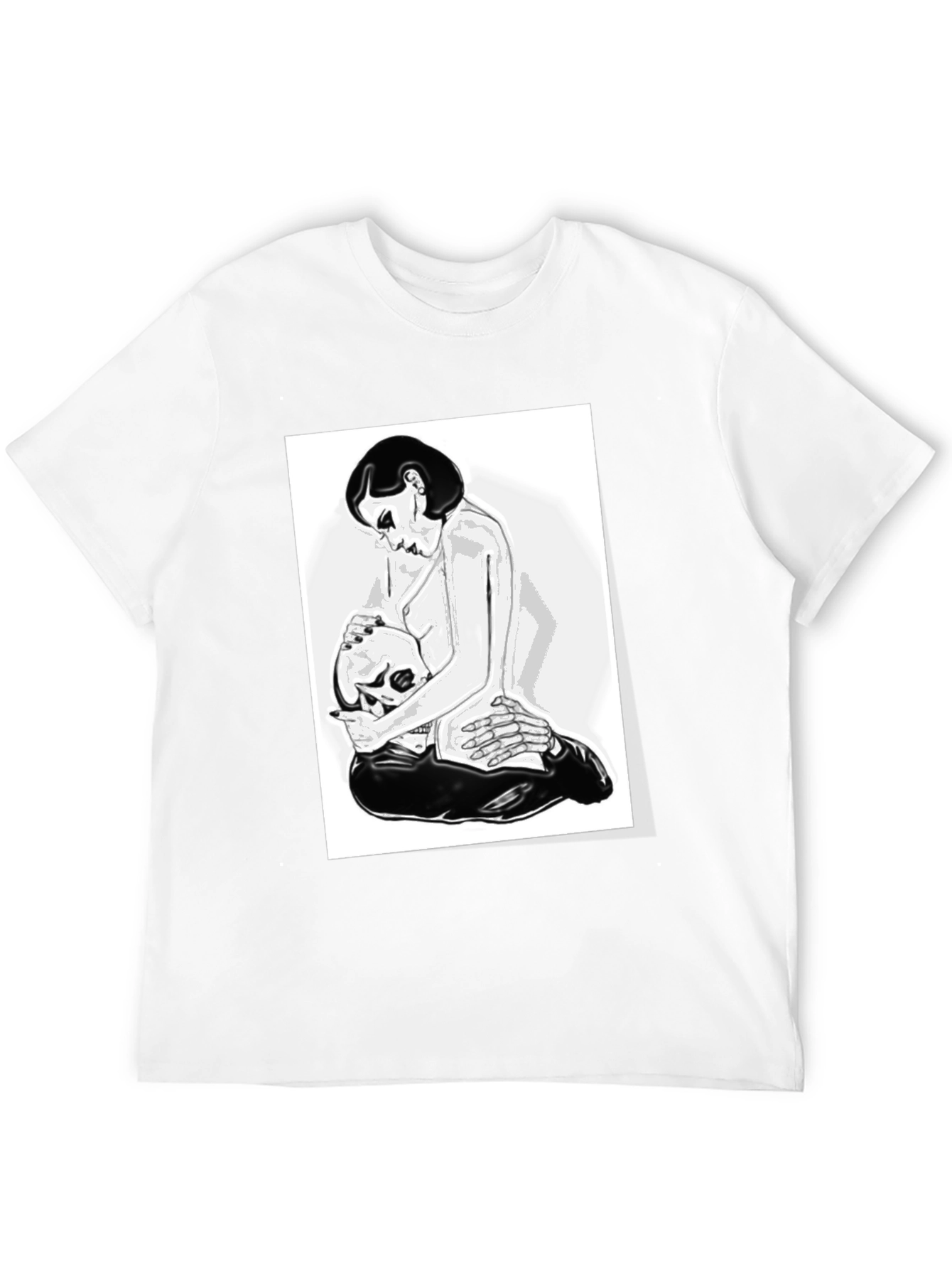 Black Graphic T-Shirt - Woman and Skull Design view 12