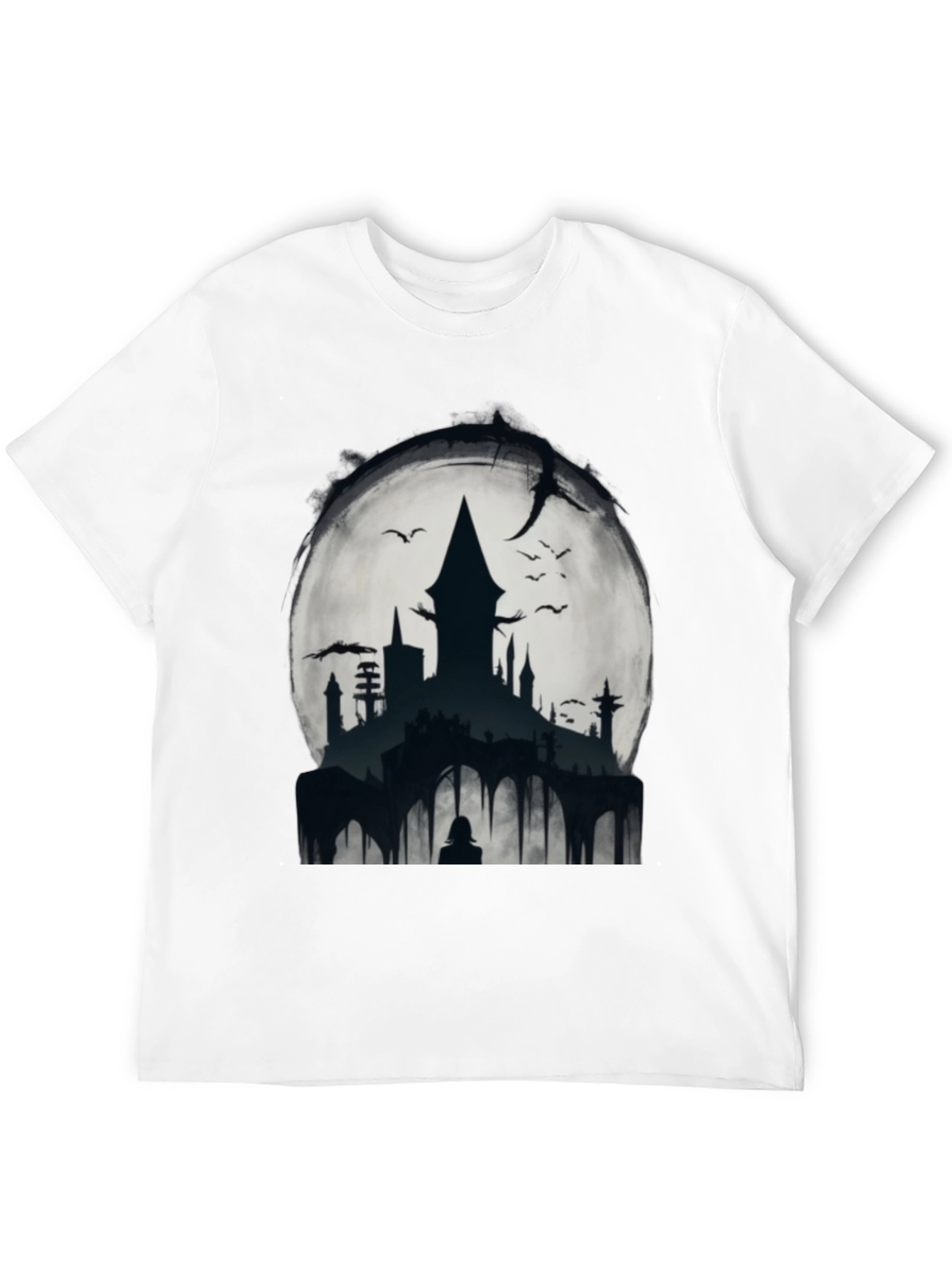 Black Moonlit Castle Graphic Tee - Gothic Style Shirt view 12