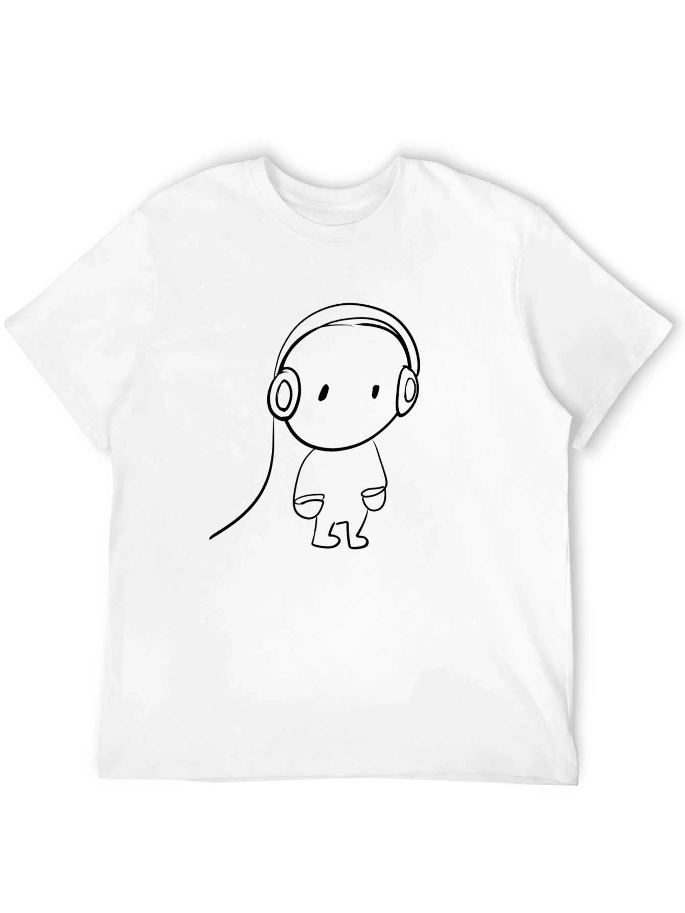 Black Cool Black T-Shirt with Cartoon Character Headphones Design view 12