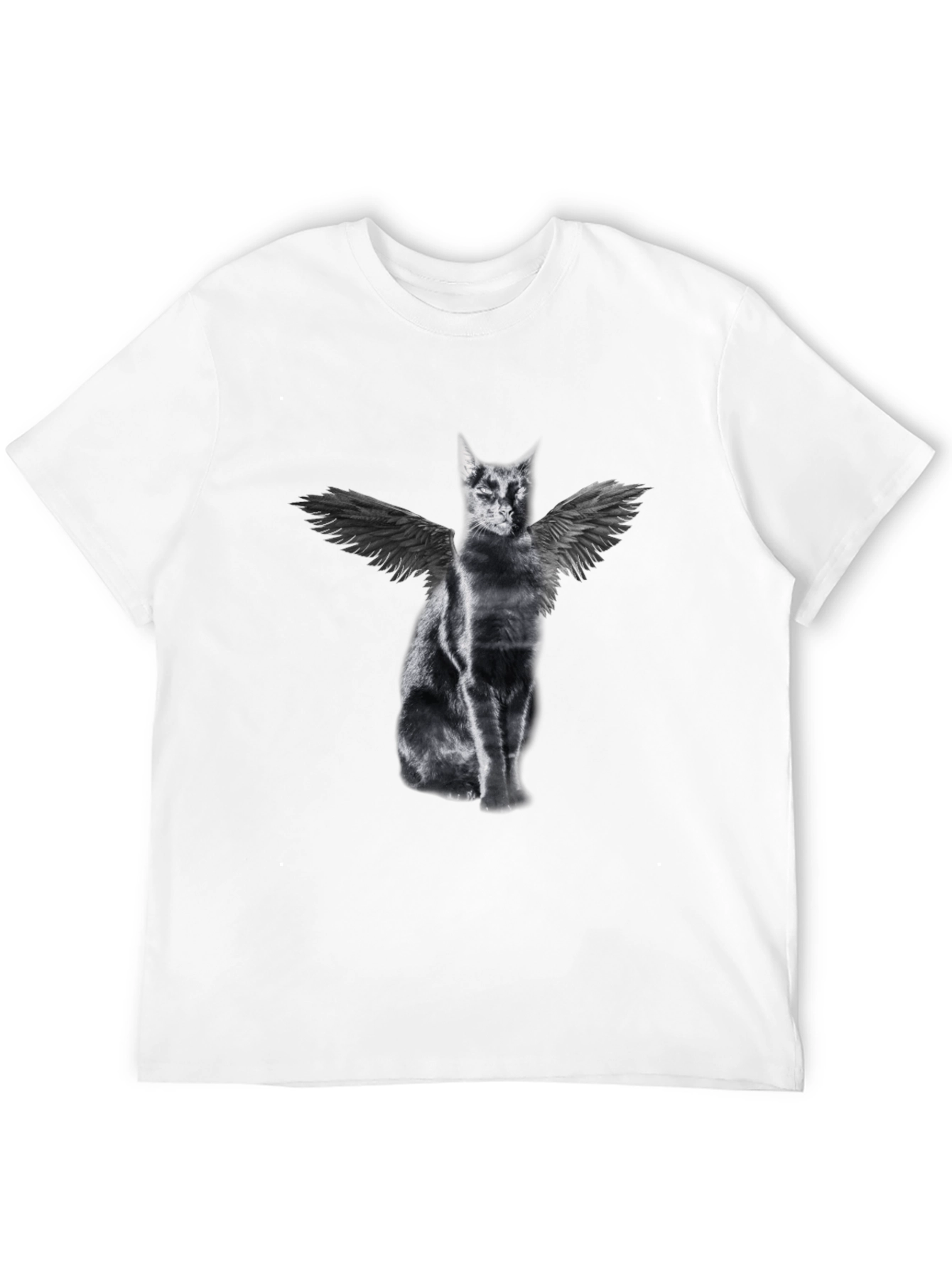 Black Winged Cat Graphic Tee - Black Cotton T-Shirt view 12