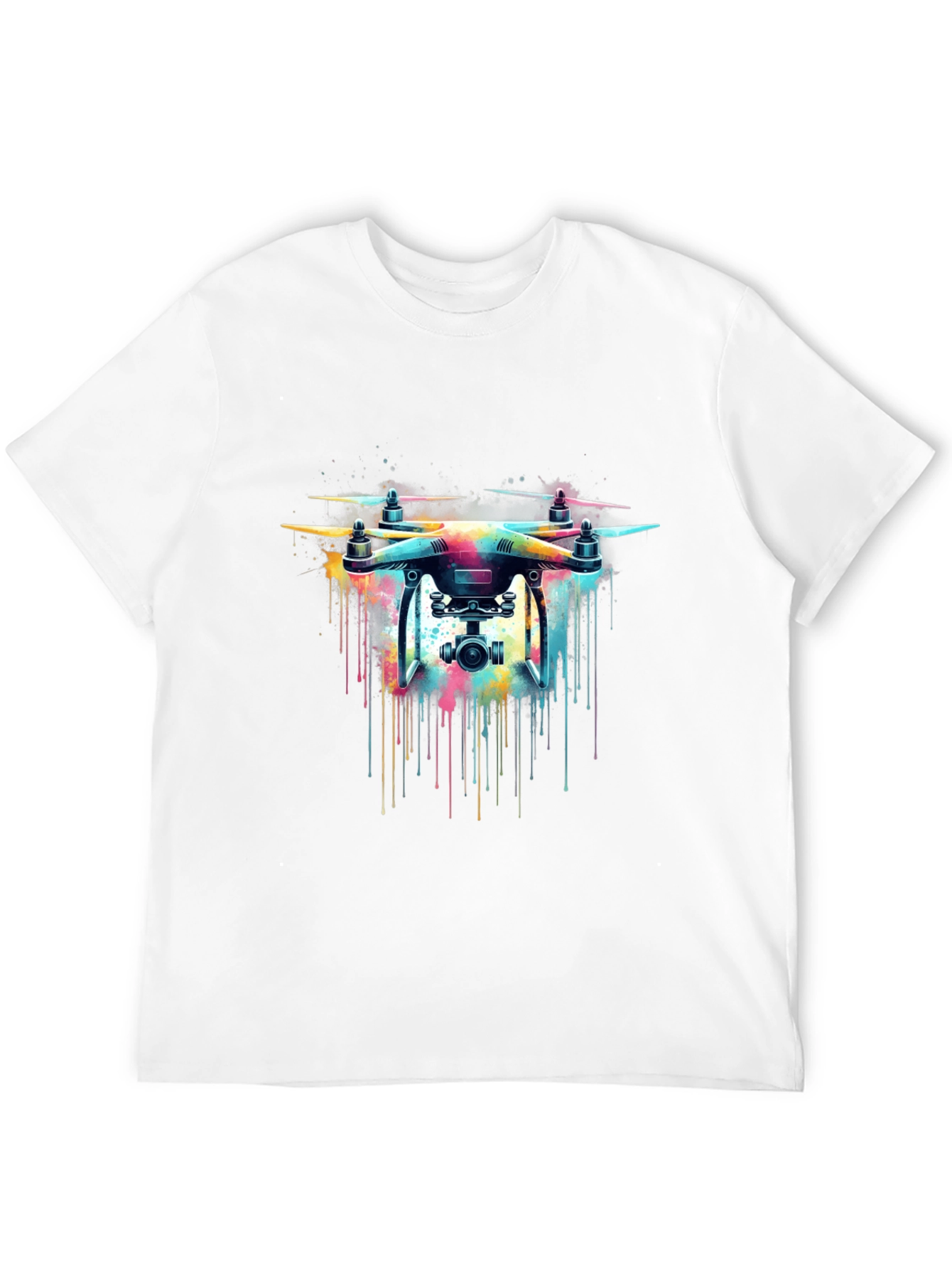 Black Drone Art T-Shirt - Colorful Drone Design Tee view 12