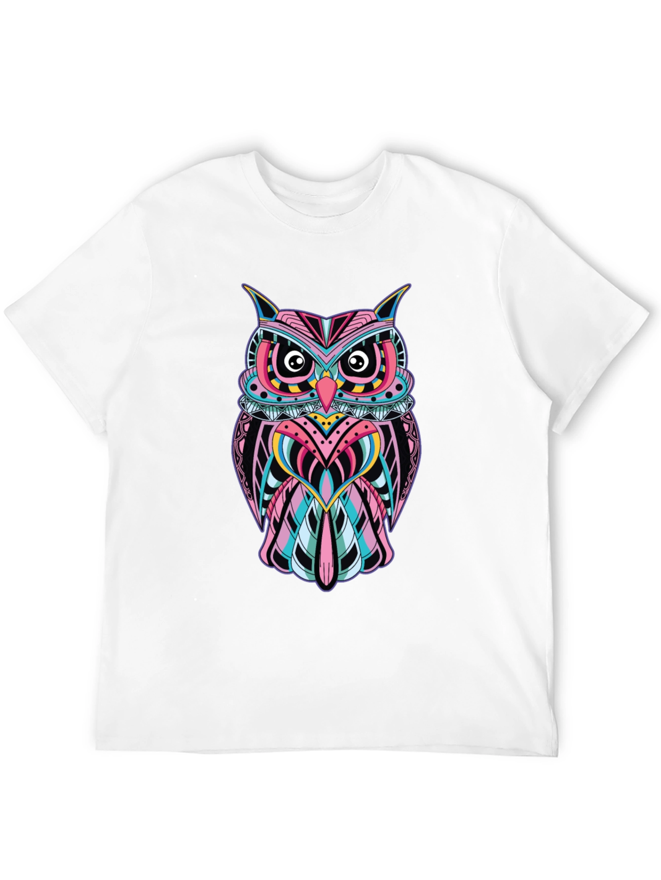 Black Vibrant Owl Graphic Print Black T-Shirt view 12