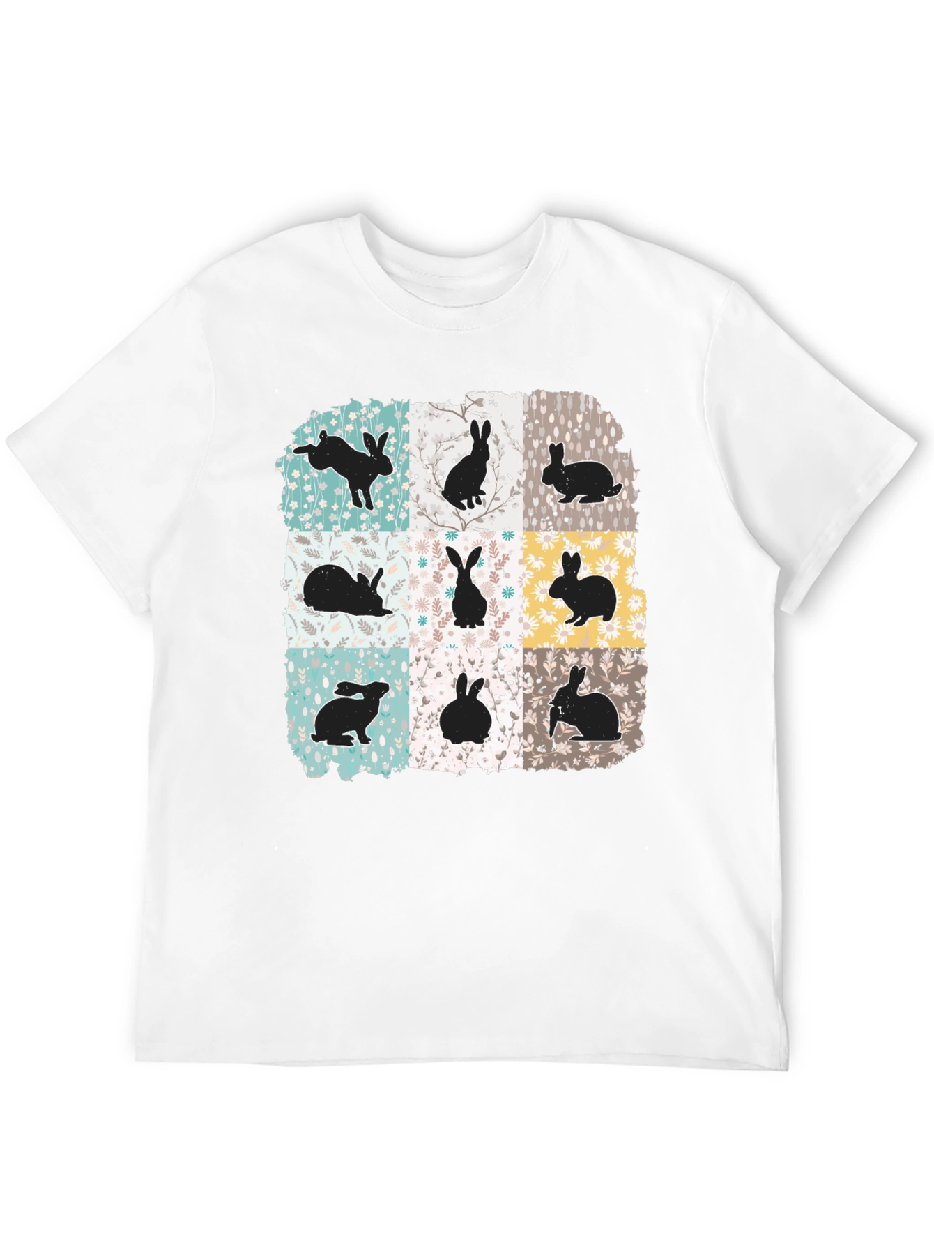 Black Rabbit Print Men's Black T-Shirt view 12