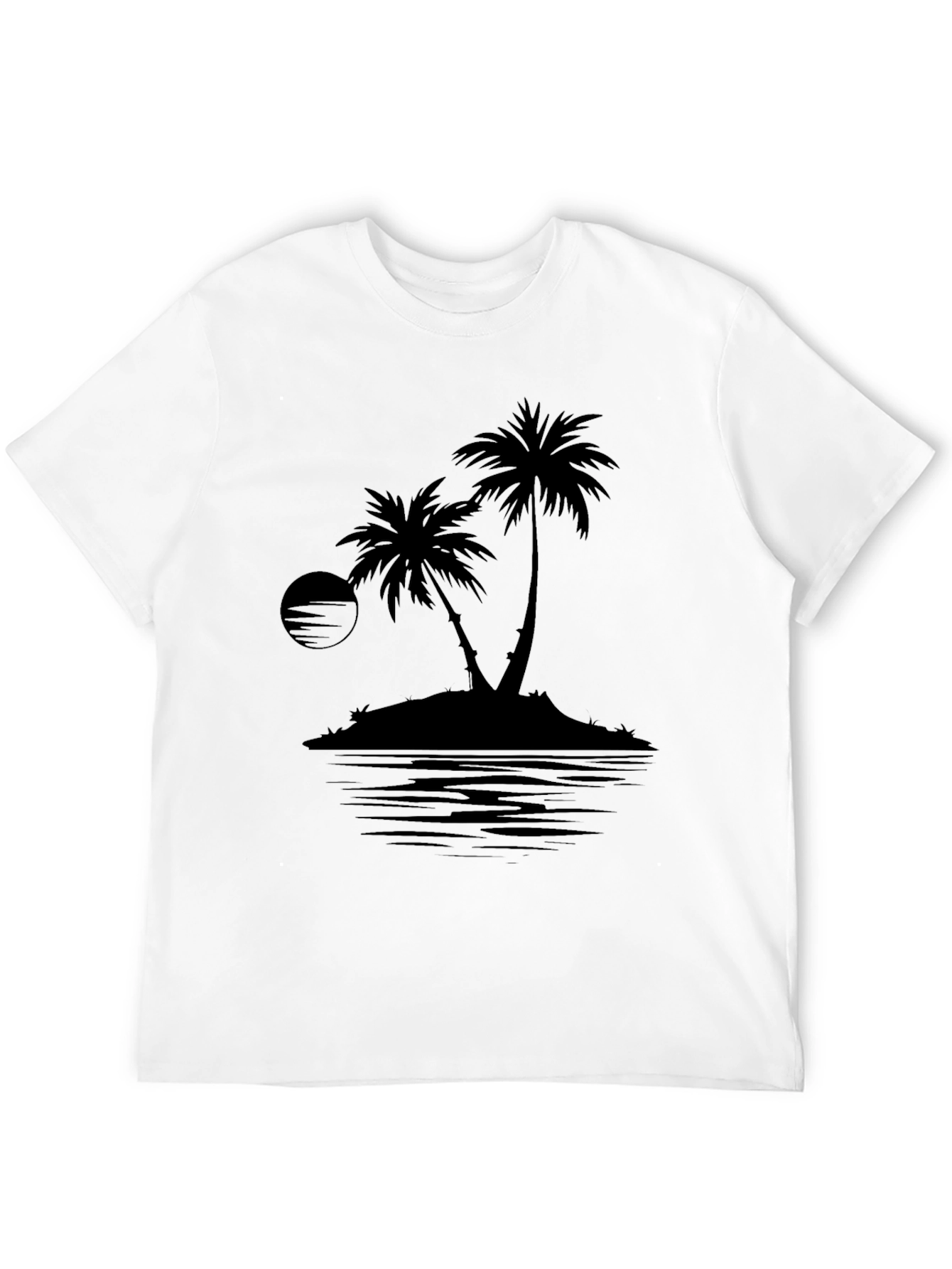 Black Men's Black Palm Tree Island Graphic T-Shirt view 12