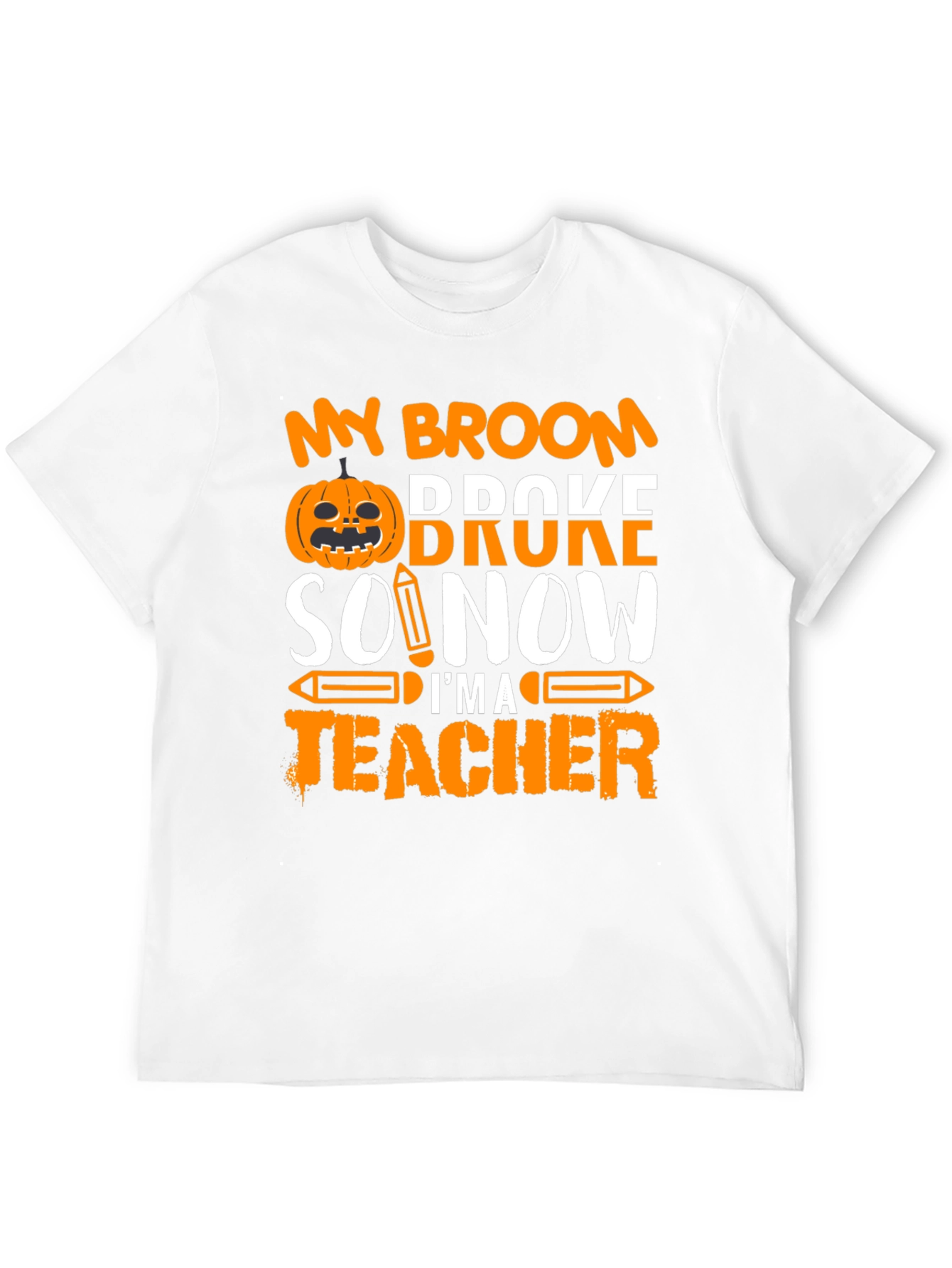 Black Funny Halloween Teacher T-Shirt - My Broom Broke view 12
