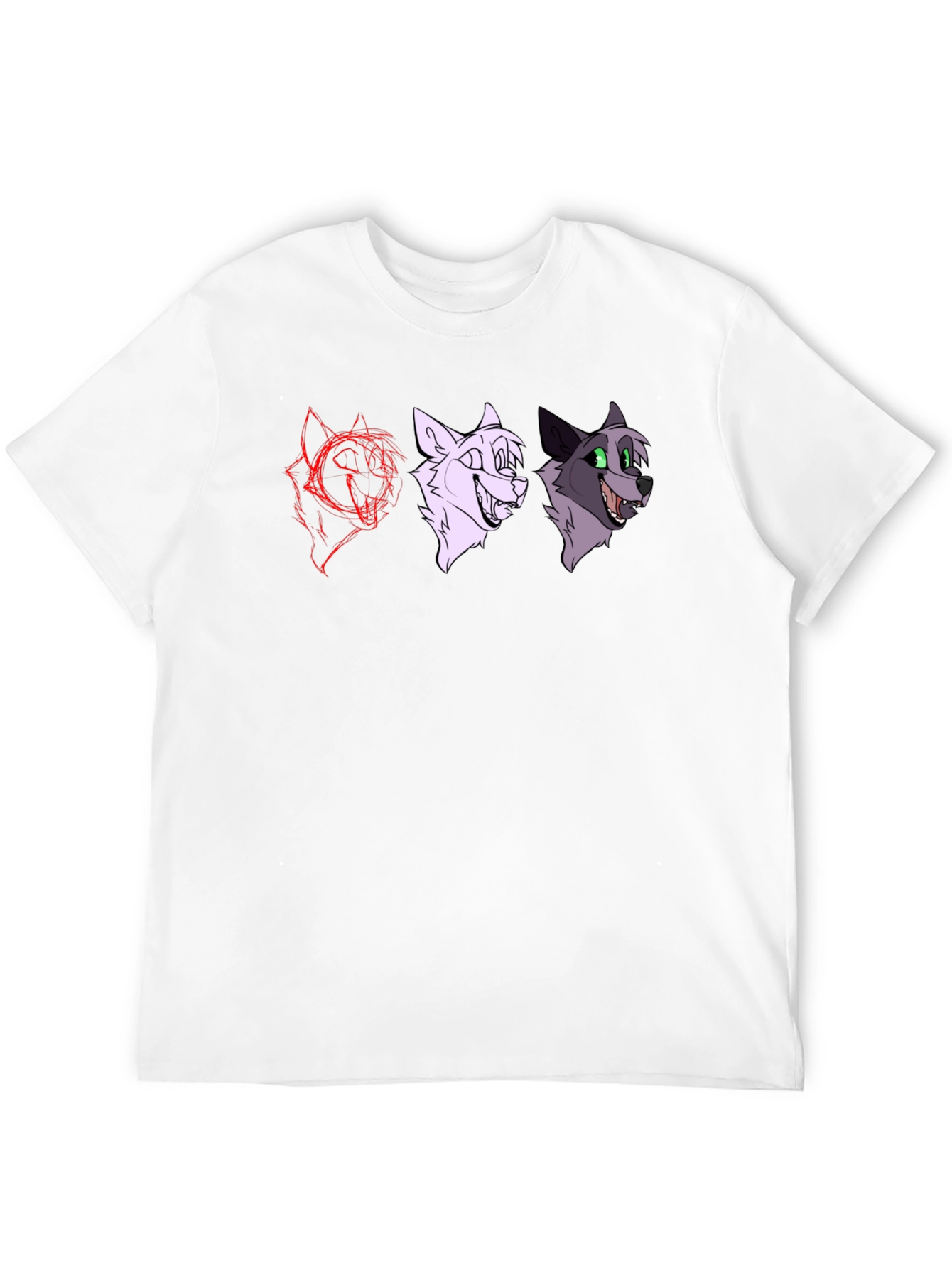 Black Cartoon Wolf Faces Black T-Shirt view 12