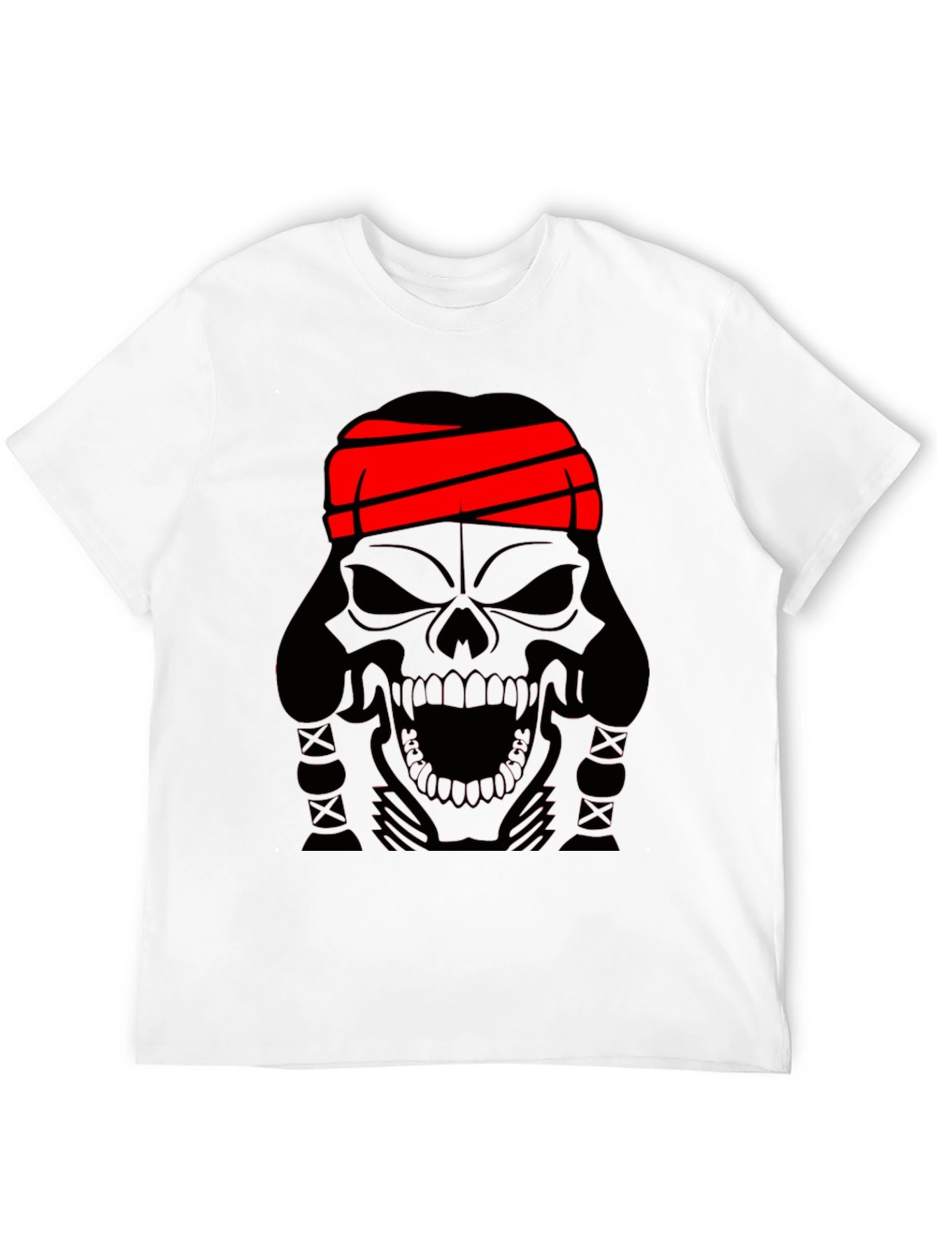 Black Skull T-Shirt - Black Graphic Tee with Red Headband view 12
