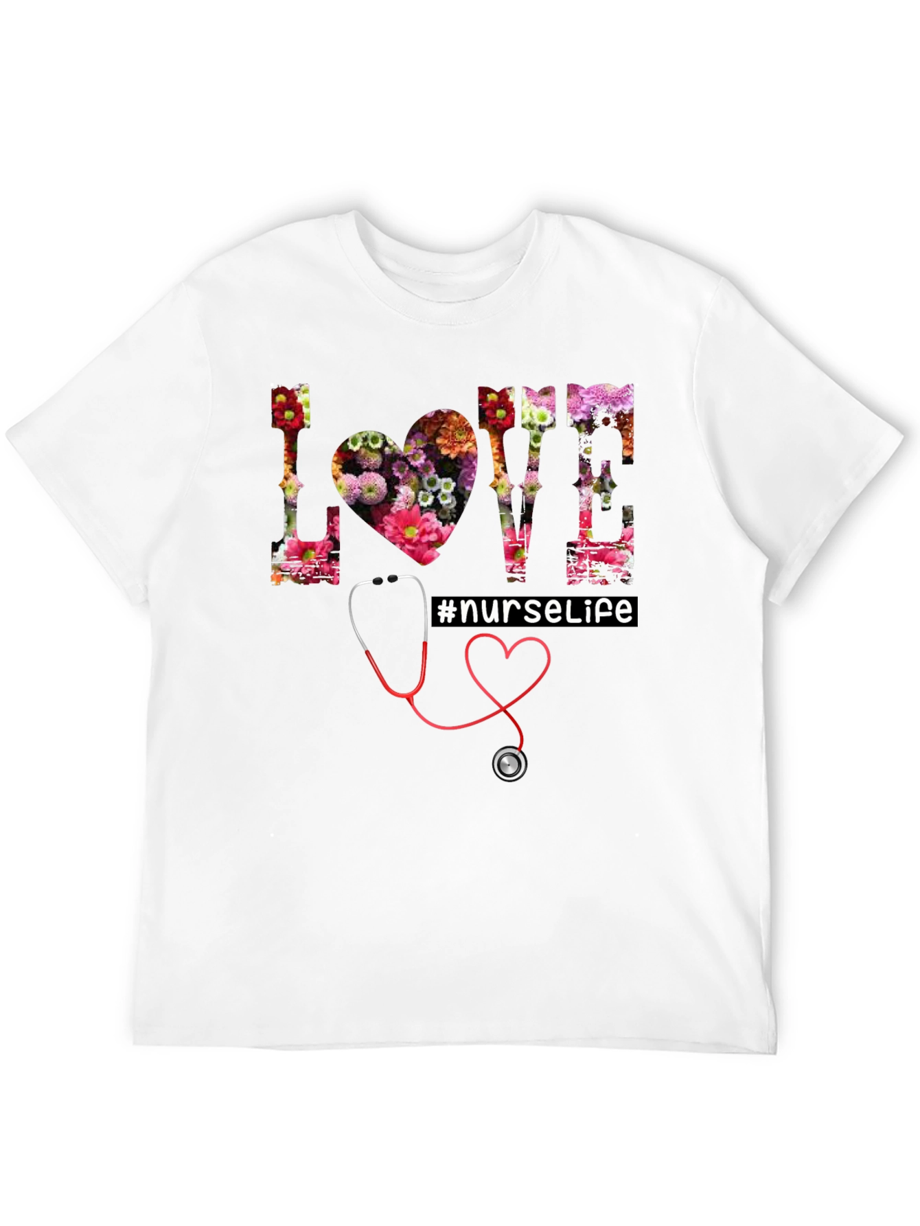 Black Floral Love Nurse Life T-Shirt view 12