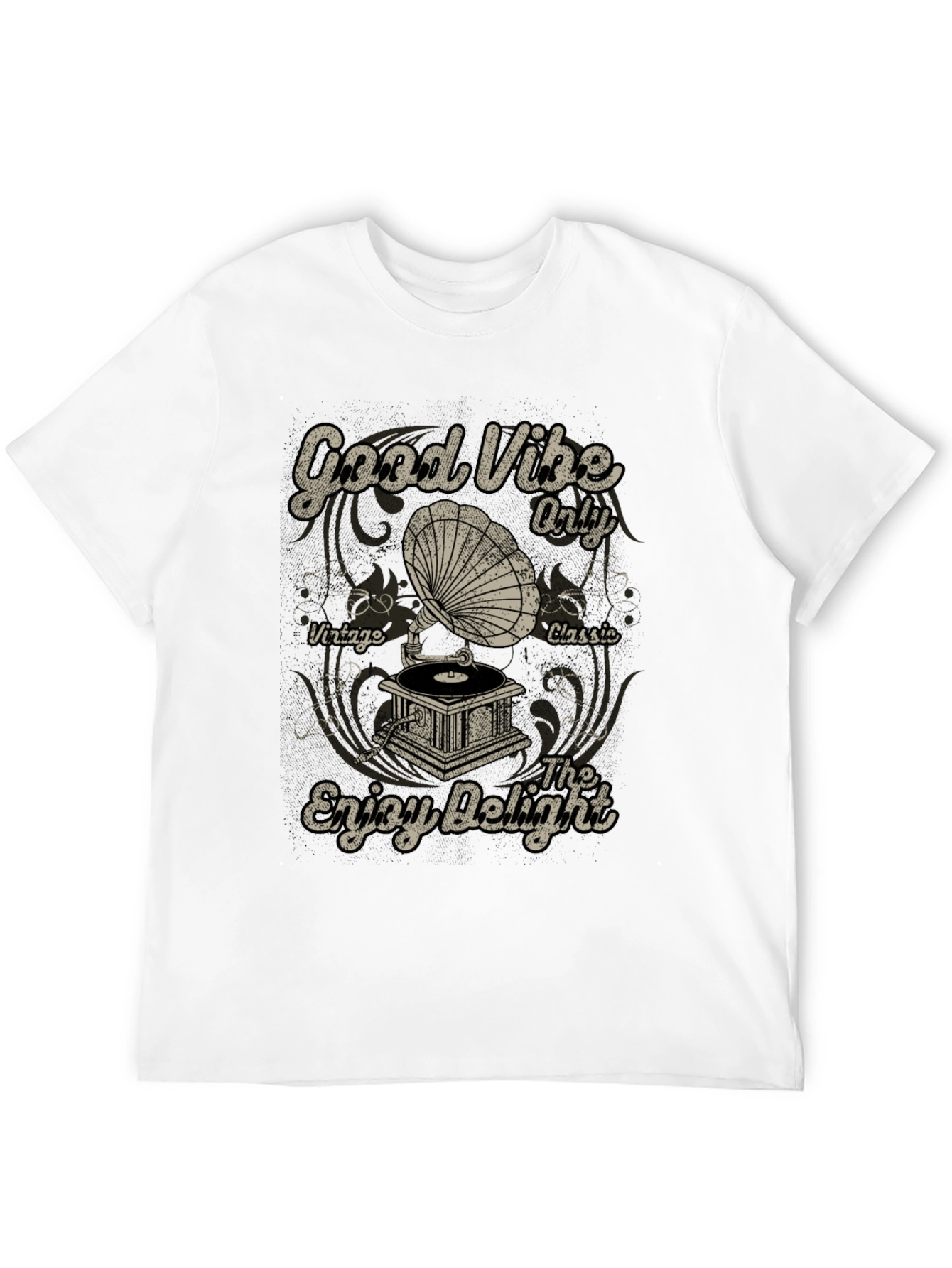 Black Good Vibes Vintage Gramophone Graphic T-Shirt view 12