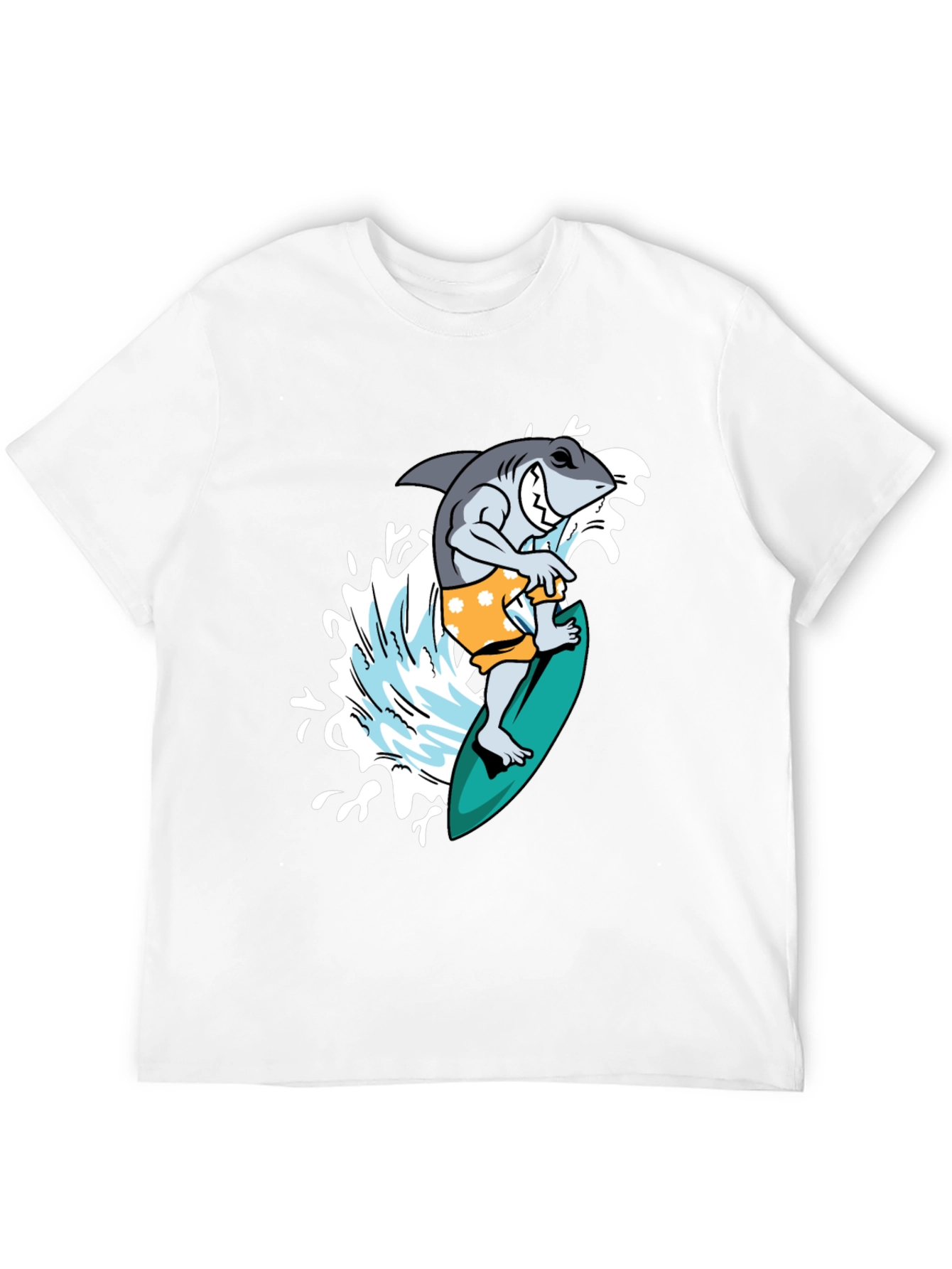 Black Surfing Shark Graphic Tee - Black Cotton T-Shirt view 12