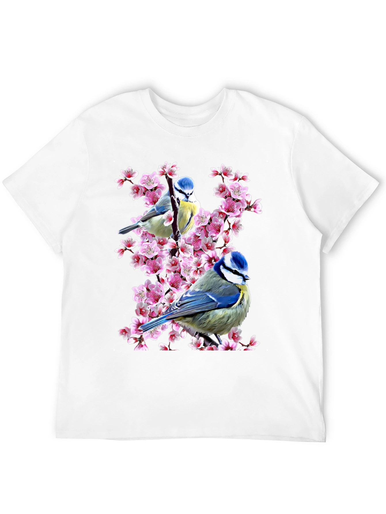 Black Blue Tit Bird & Cherry Blossom Graphic Tee view 12